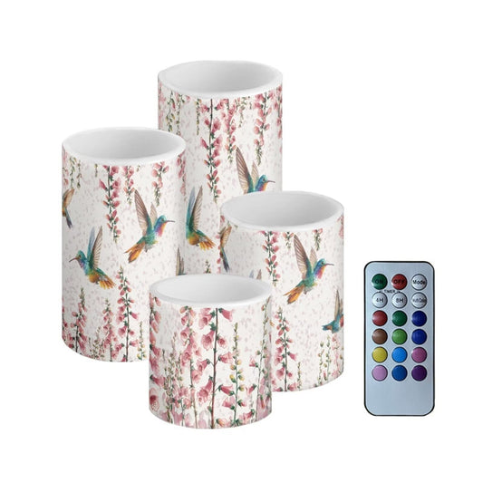 Cozeyat Bird Vine Color Changing Flameless Candles 4 Pack LED Pillar Candles with Remote Timer Flickering Battery Operated for Outdoor Indoor Decor