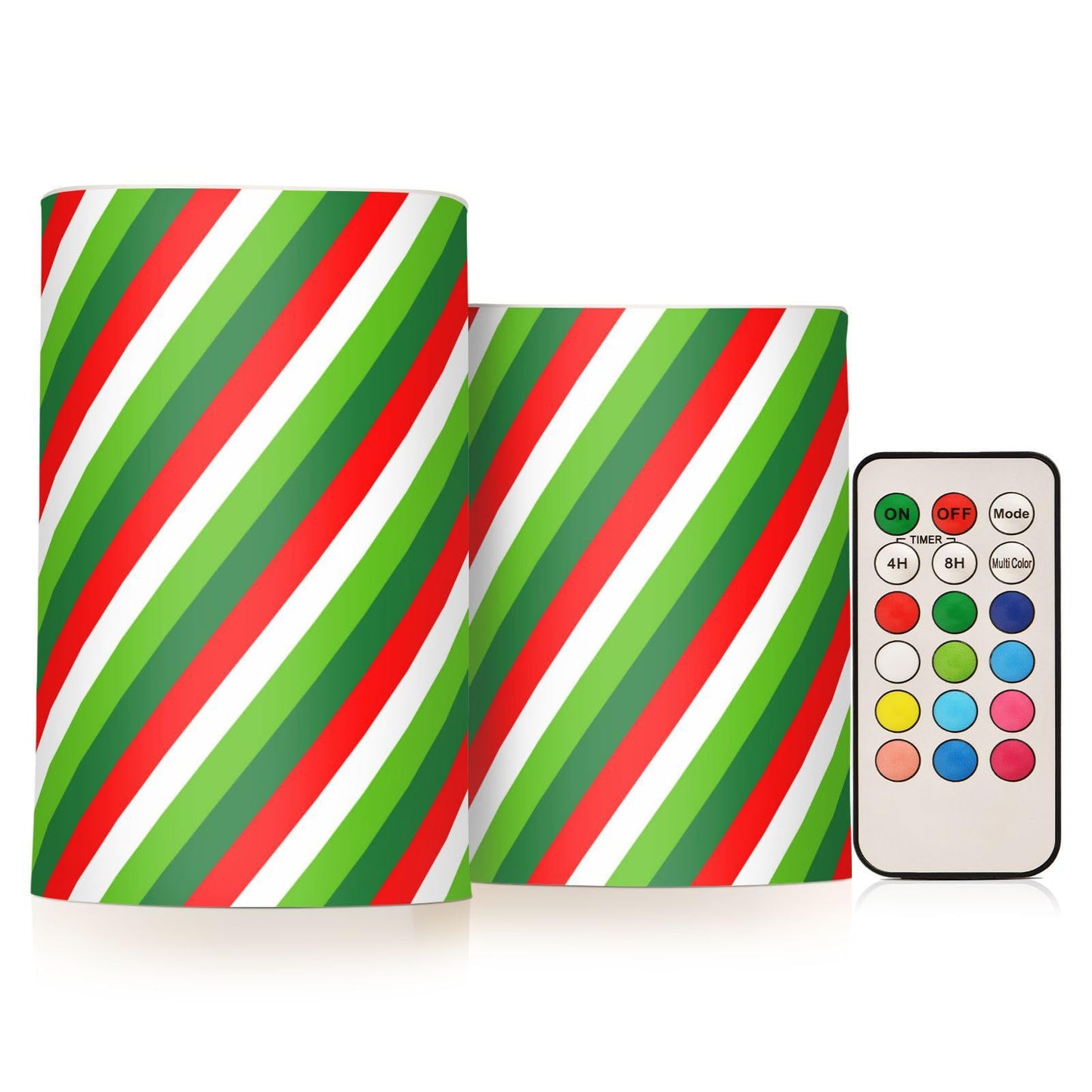 Flameless Candles Battery Operated Christmas Candy Cane Flickering Led Pillar Candles With Remote Control Red White Green Stripes Colour Changing Warm Light Candles For Halloween Christmas Wedding