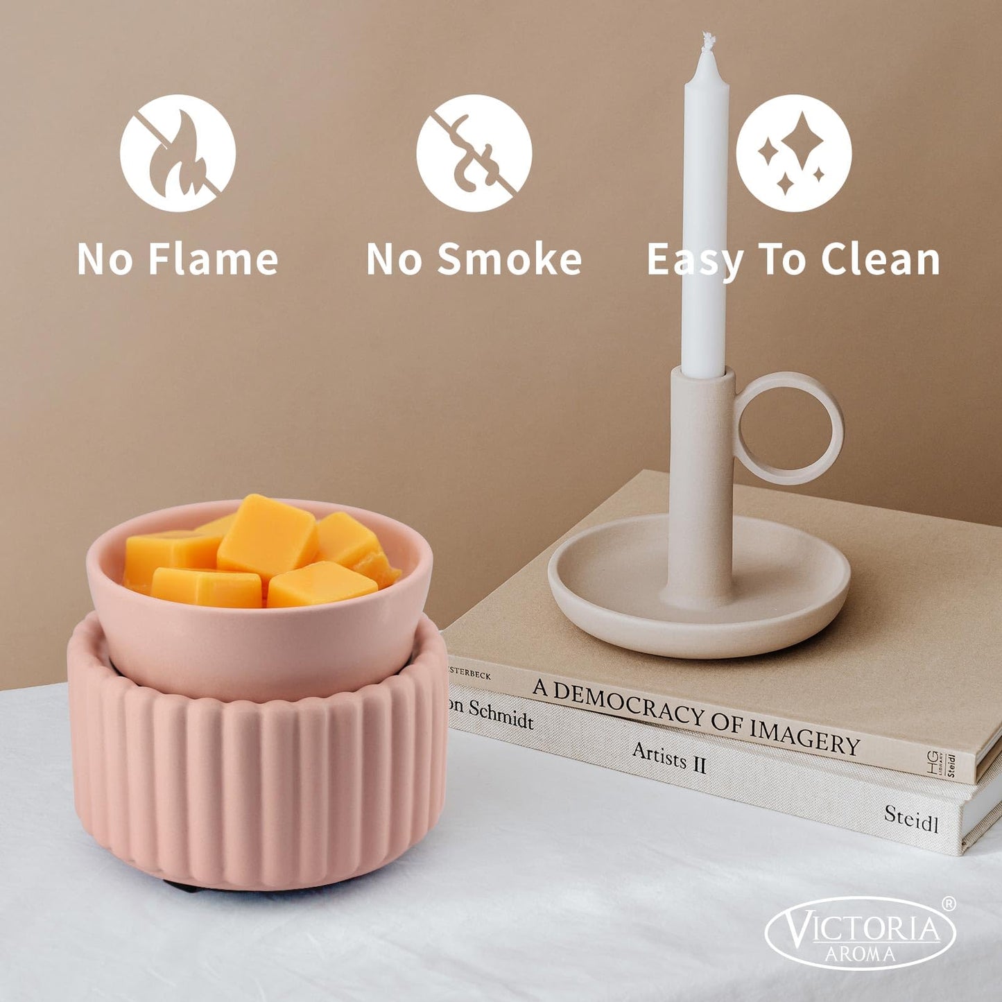 VICTORIA AROMA Ceramic Wax Melter 3-in-1 Candle Warmer for Scented Wax - Electric Fragrance Burner for Home, Office, Bedroom - Gift & Décor（Pink）