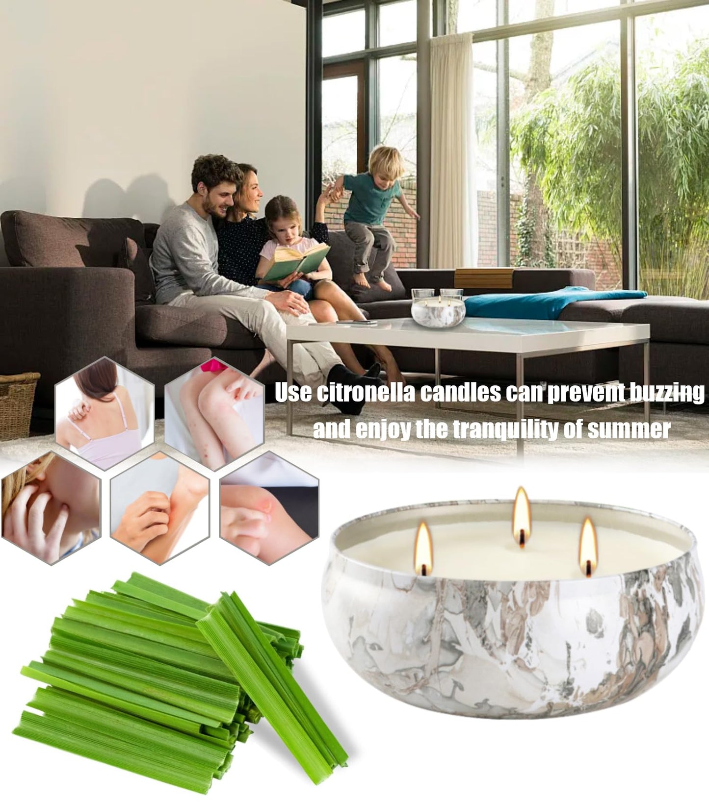 Citronella Candles Outdoor, 3 Pack 12oz Large Citronella Candle 3-Wick Natural Soy Wax Summer Candle Set 240 Hours Long Lasting Burning Huge Scented Outdoor Indoor Candles for Garden Yard (Gray)