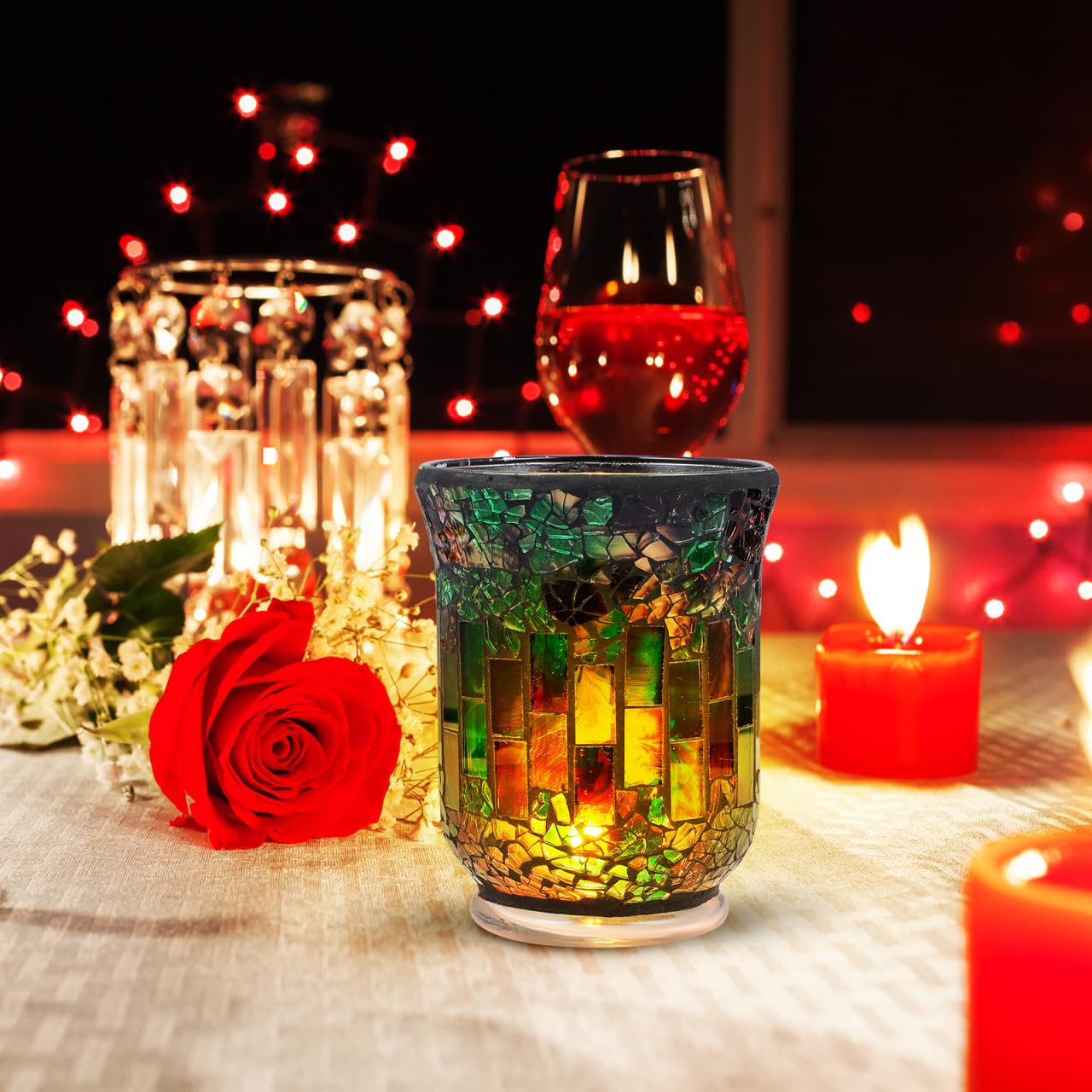 VINTORKY Candle Jar European Style Glass Candlestick Table Centerpiece Farmhouse Decor