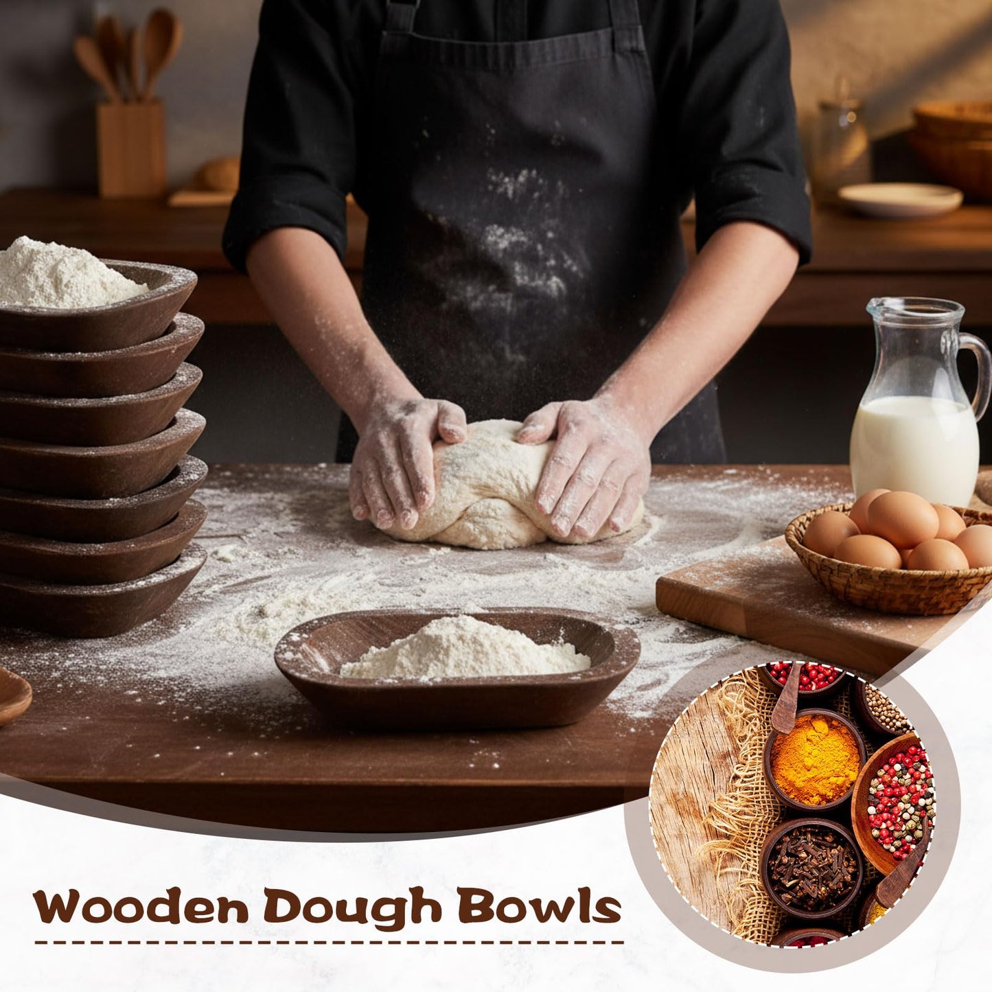 Nuogo 30 Pack Wooden Dough Bowls Bulk 8.6 Inch Rustic Dough Bowls for Wedding DIY Candle Home Crafts Making Farmhouse Fruits Supplies Decoration