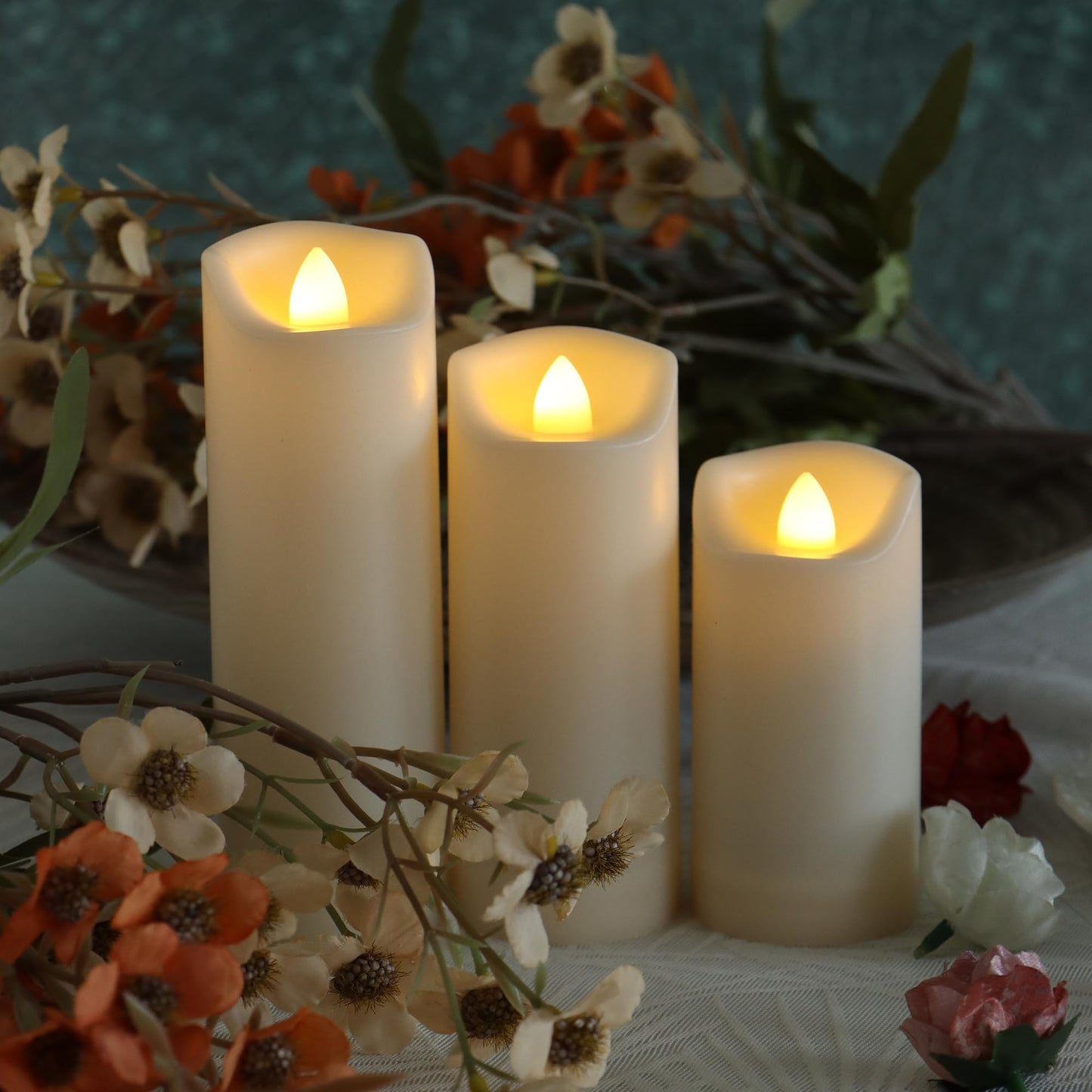 3 Pack LED Battery Operated Candles 2"x4"/5"/6" Plastic Flickering Flameless Candles with Timer Outdoor Waterproof Wedding Party Halloween Christmas Decoration Gifts Realistic Slim Pillar Candles