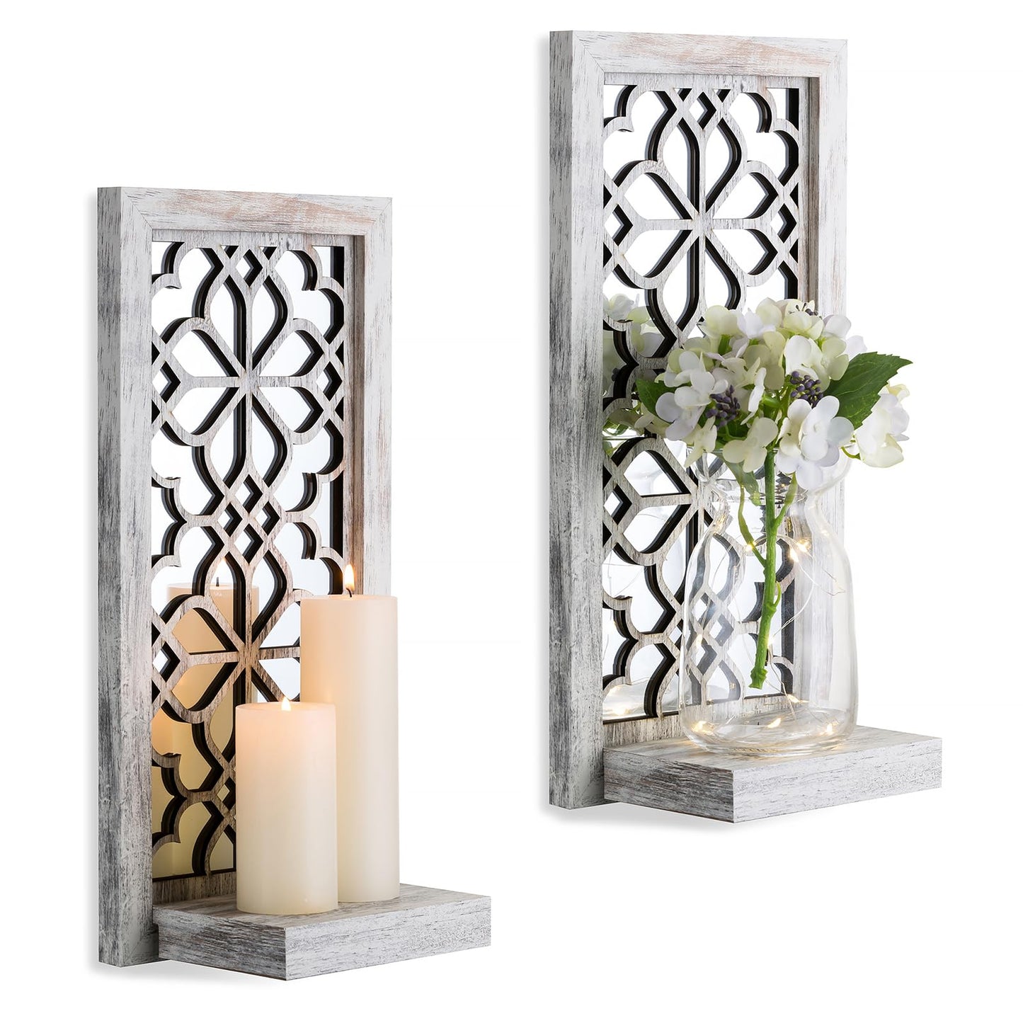 Walasis Wood Small Wall Shelves for Candle - Decorative Farmhouse Floating Shelf Candle Sconces for Wall Decor - Rustic Carved Floating Shelf Wooden Shelving for Bathroom Bedroom