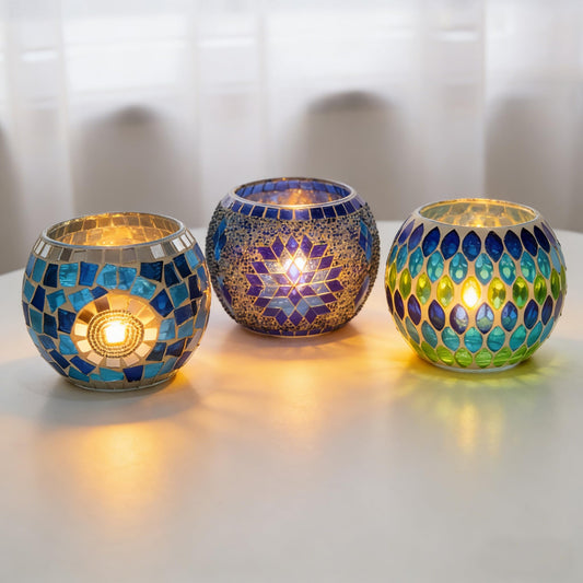 Maimeili Vintage Mosaic Glass Romantic Stained Votive Scented Candle Holder Base Tealight Candles Elegant Home Table Decor(NO Candles) for Wedding Party Christmas Church