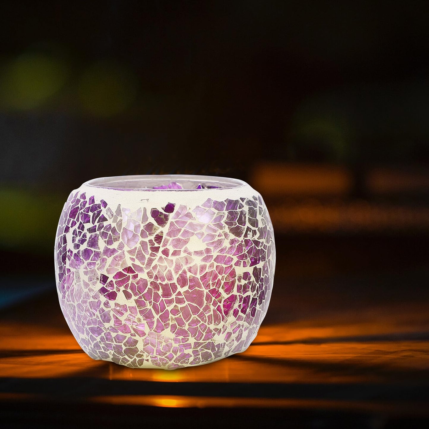 COHEALI European Mosaic Glass Candle Holder Purple Decorative Candlestick for Romantic Dinner Table Centerpiece Household Candle Stand Wedding Home Decor