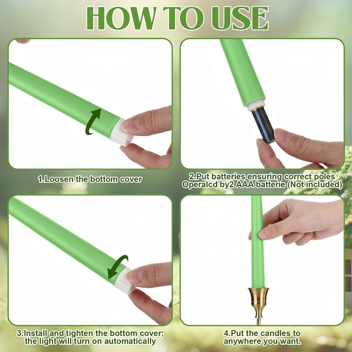 Macarrie 24 Packs Flameless Taper Candles Battery Operated Fake 11 Inch Long Candlelight LED Flameless Candlesticks Flickering Tapered for Spring Summer Wedding(Spring Green)