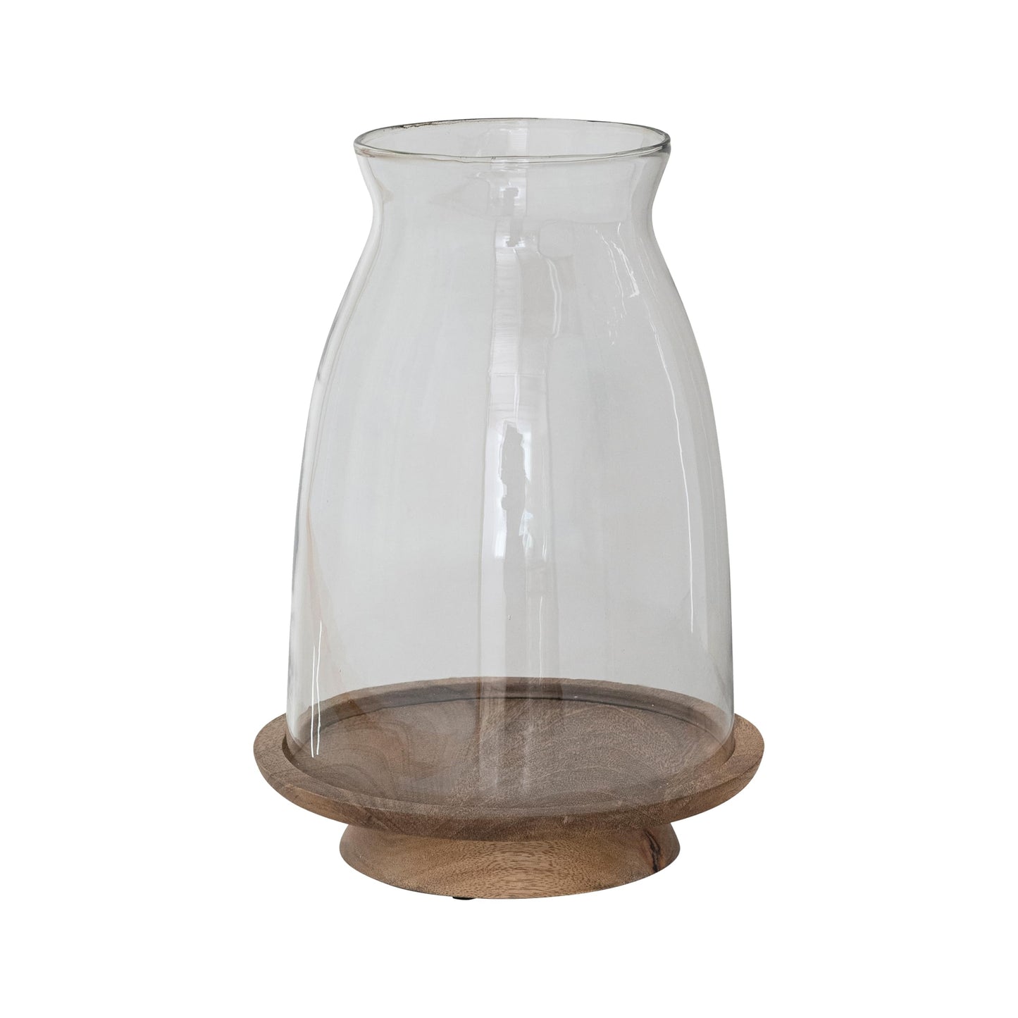 Creative Co-Op Glass Hurricane Candleholder with Mango Wood Base, Natural & Clear