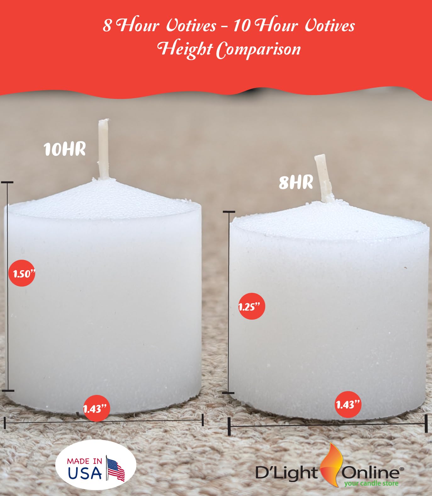 D'light Online Long 10 Hour Burn Time Unscented White Votive Candles - Small Candles for Birthdays, Home Decoration, Restaurants, Synagogues, Churches and Weddings (White, 10 Hour - Set of 288)