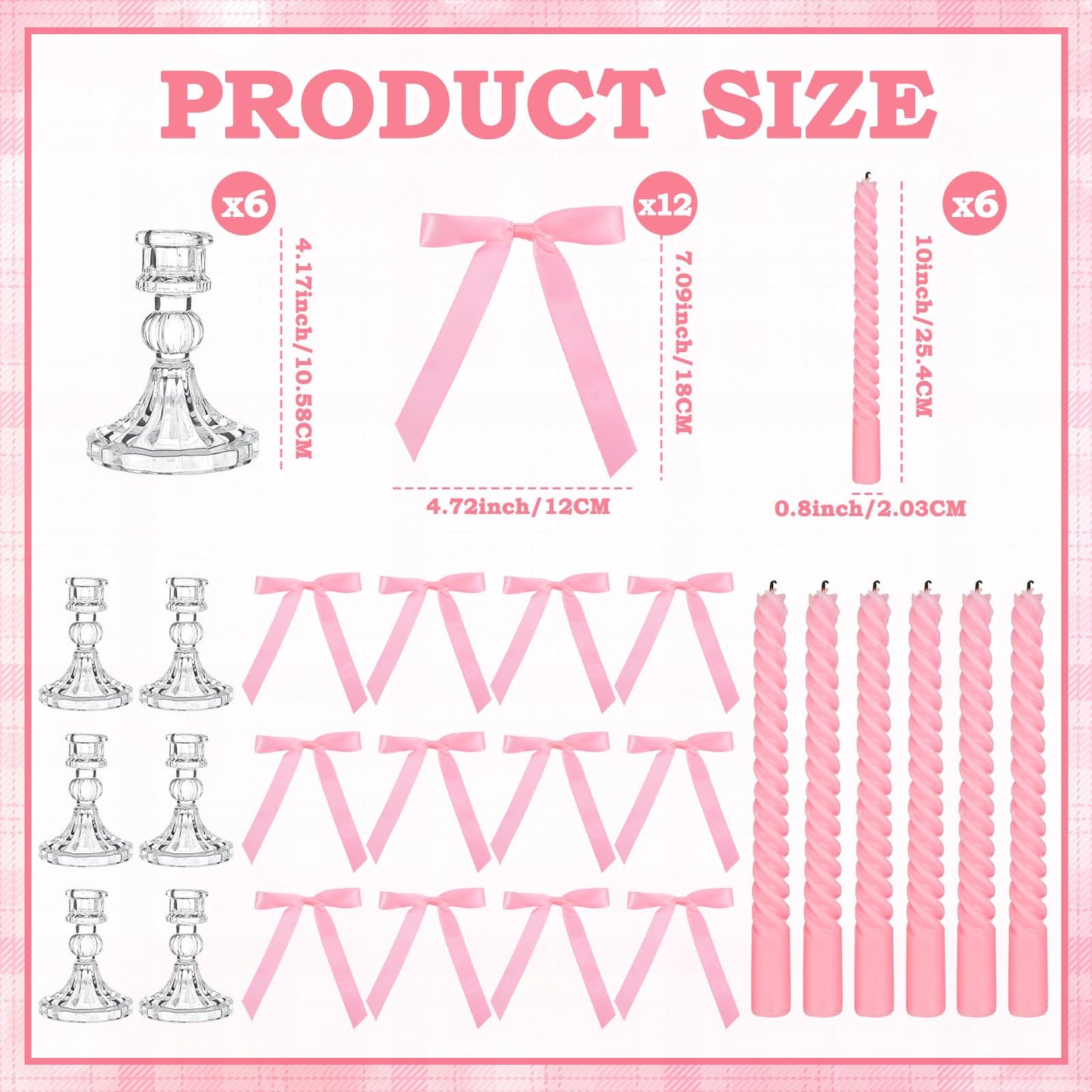 Mumufy 6 Set Pink Bow Candles Coquette Taper Candles with Candle Holder Bow Candlestick Holder Table Centerpieces Decorations Pink Gifts for Coquette Bachelorette Bridal Wedding Birthday Party