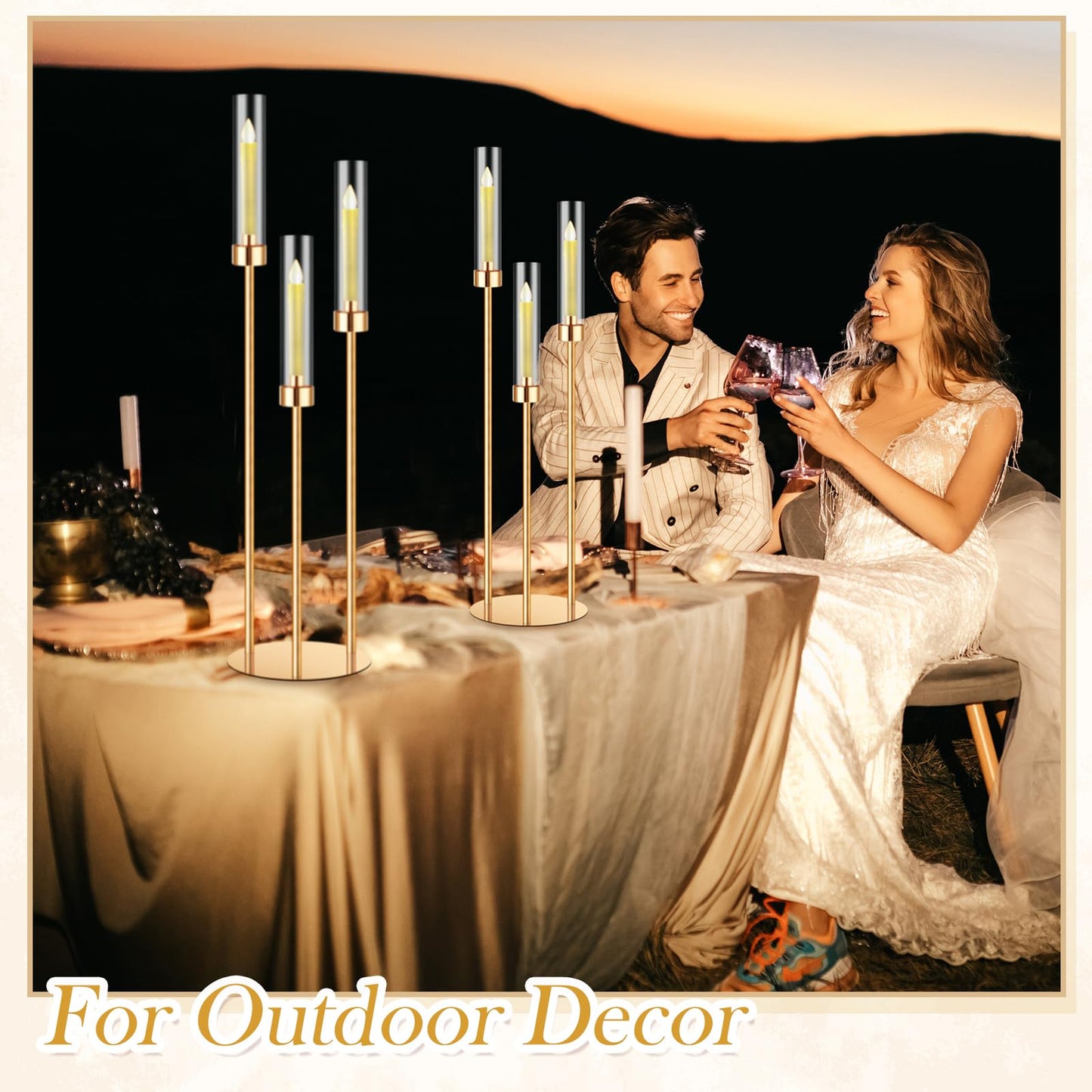 Suclain 4 Set 3 Arm Candelabra Centerpiece 33.8 Inch Candle Holder Gold Candelabra Metal Floor Pillar Candlesticks for Tables Wedding Home Party Decoration