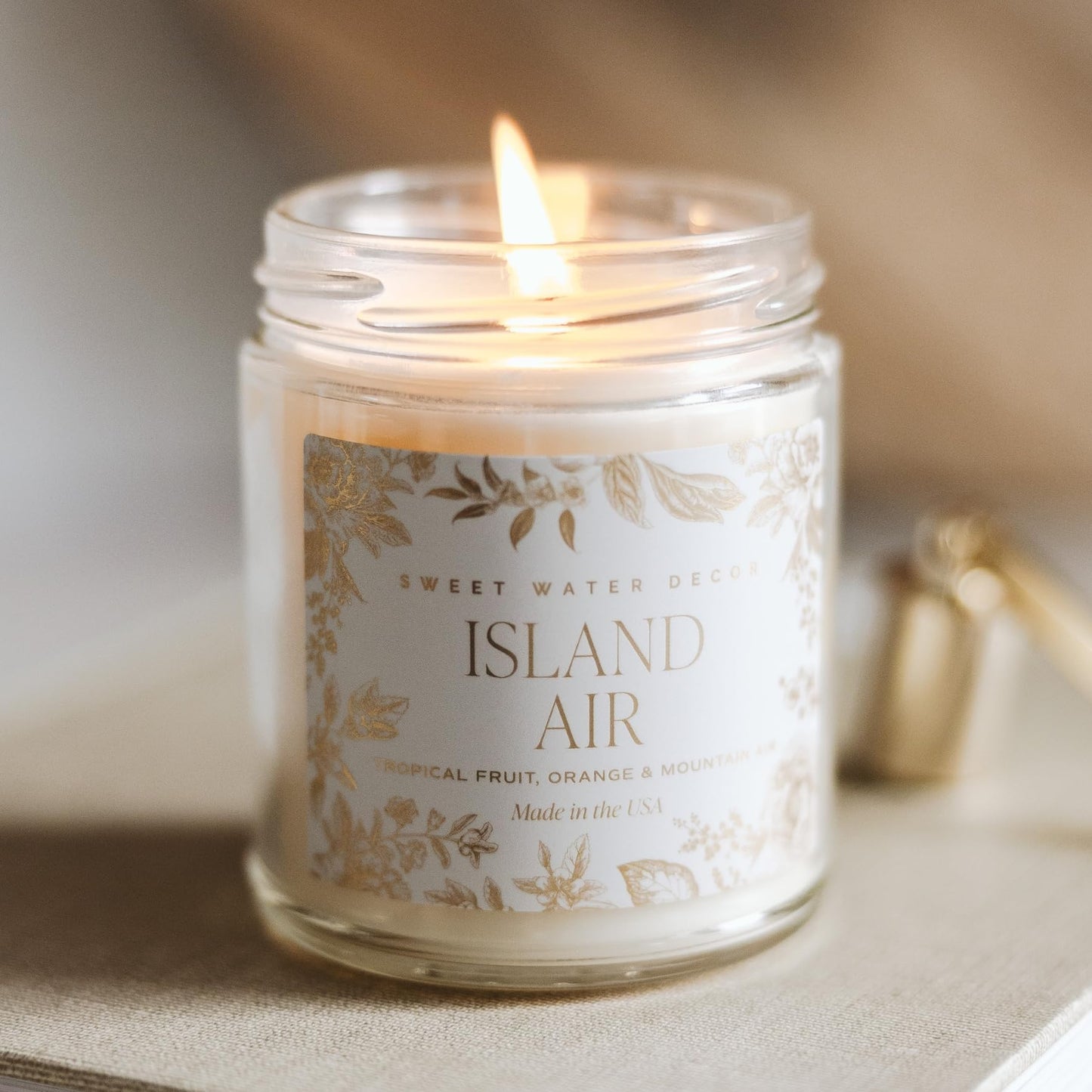 Sweet Water Decor Island Air Patterned Candle – Soy Candles with Tropical Fruits, Sugared Oranges, Limes – 40 Hour Burn – 9oz Clear Glass Jar – Summer Candles for Home Decor