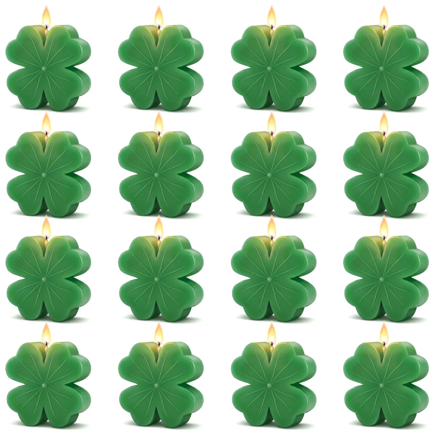 Lyrow 16 Pcs St. Patrick's Day Shamrock Candles 2 Inch Mini Clover Burning Candles Soy Wax for St. Patrick's Irish Day Decorations Home Table Centerpiece Decor