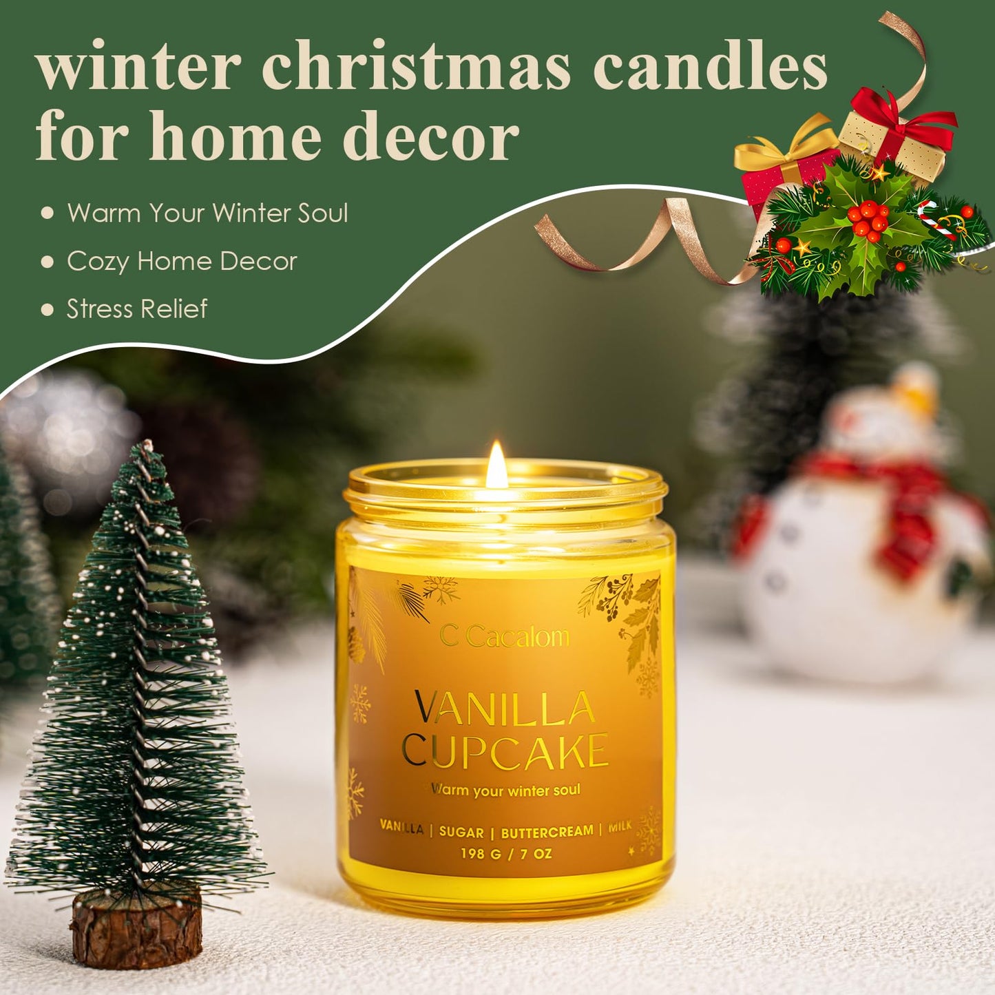 Winter Scented Candles, Holiday Candles for Home, Aromatherapy Soy Candles Gifts Set for Women Men, Vanilla/Fir/Apple Cider/Winter Holiday