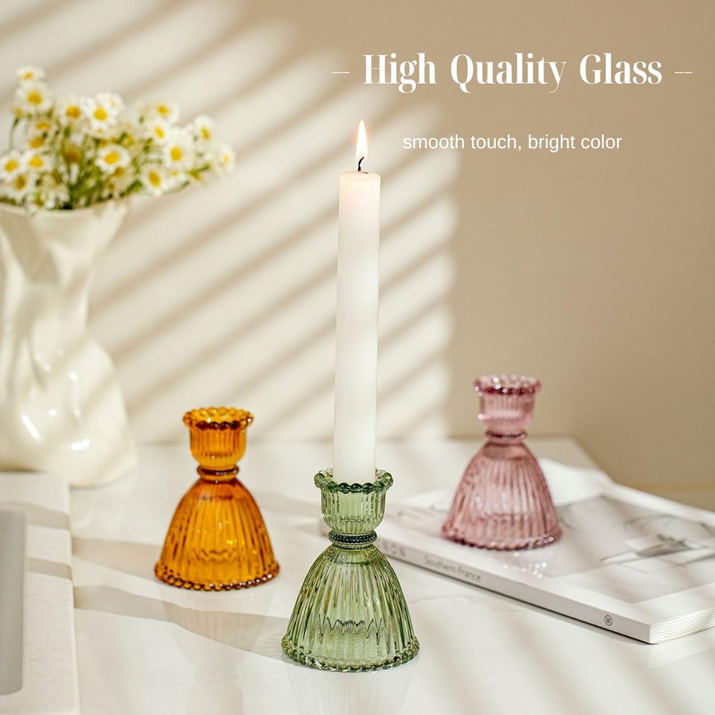 Amanman Candle Stick Candle Holders, 2024 Mixed 4pcs Candle Holder for Taper Candles, Carols of The Seasons 4colors Glass Candle Holders for Table Centerpiece and Shelves