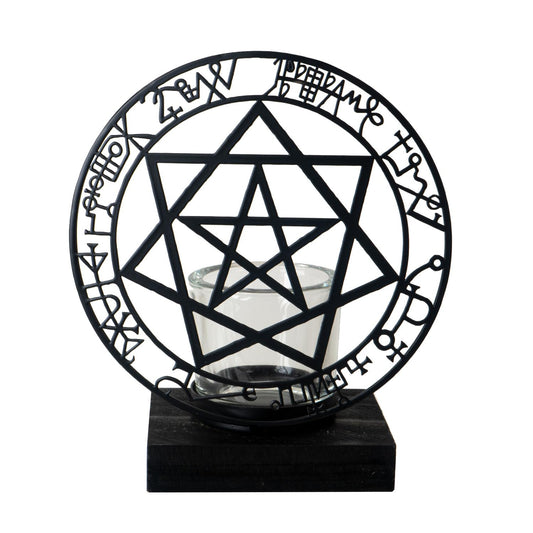 Pacific Giftware Angels and Demons Tea Light Holder by Alchemy England Wood Candle Stand with Mystical Pentagram Design Perfect for Unique Home Decor 7" Tall