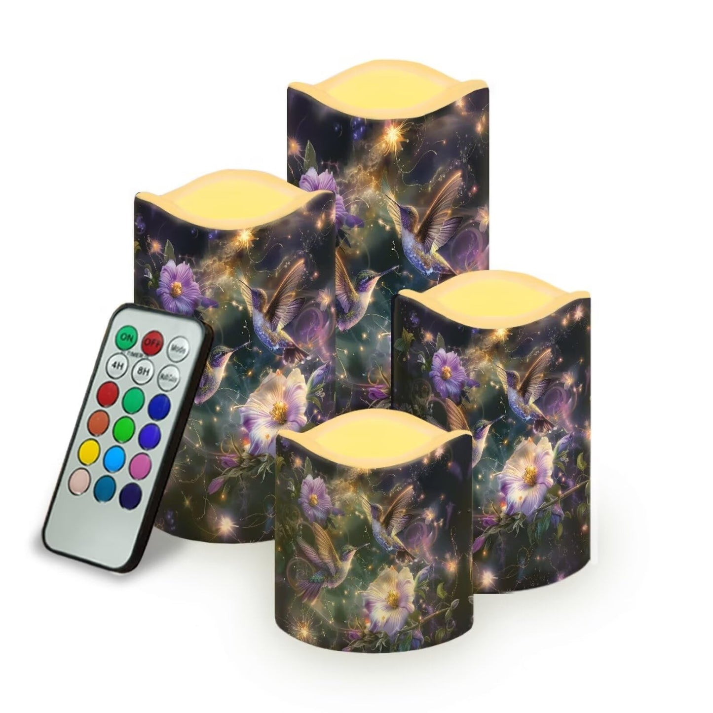 Ystardream LED Candle Set of 4 with Remote Control, Multicolor, Modern, Battery Operated, Tabletop, Indoor, 4/8H Timer, 12 Colors, 5.7 Inches Tall