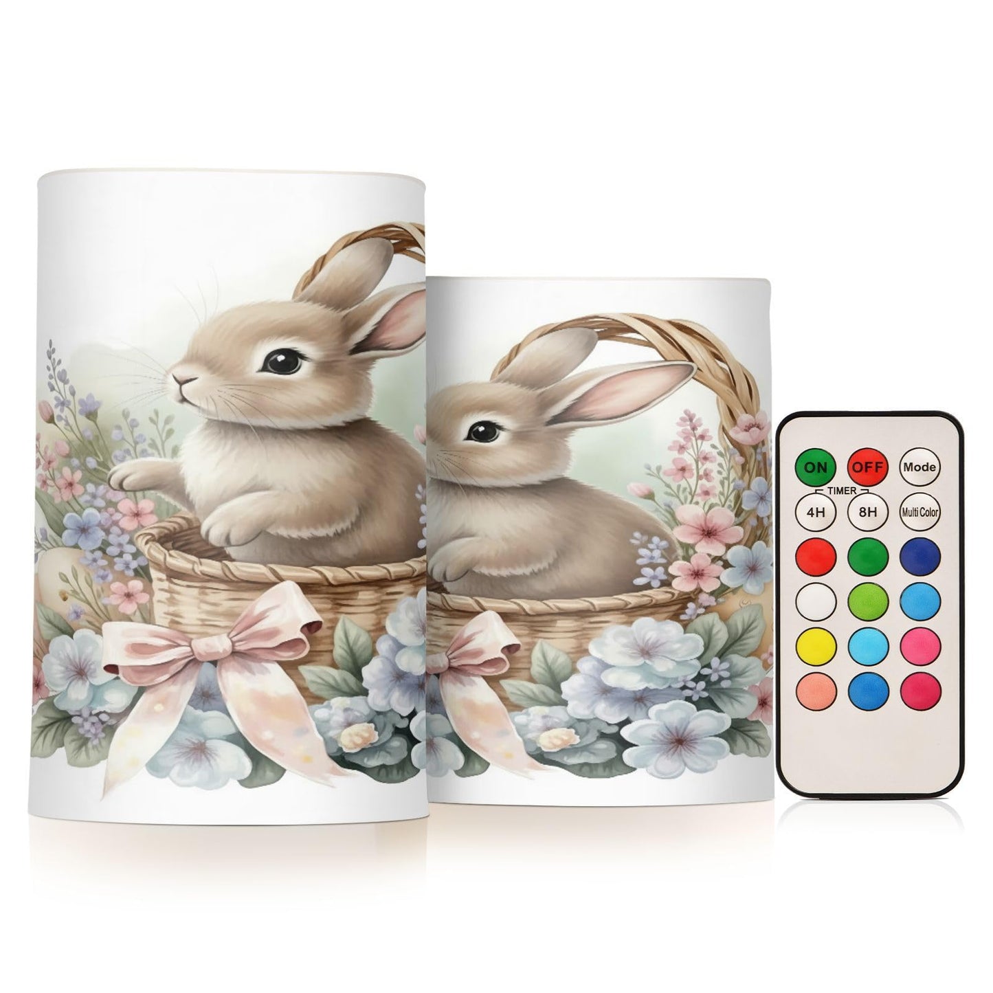 ALAZA Watercolour Cute Rabbit Easter Bunny Flickering Flameless Candles Battery Operated with Remote Timer,Tea Light Candles LED Pillar Votive Candles Set of 2 for Outdoor Indoor Decorations