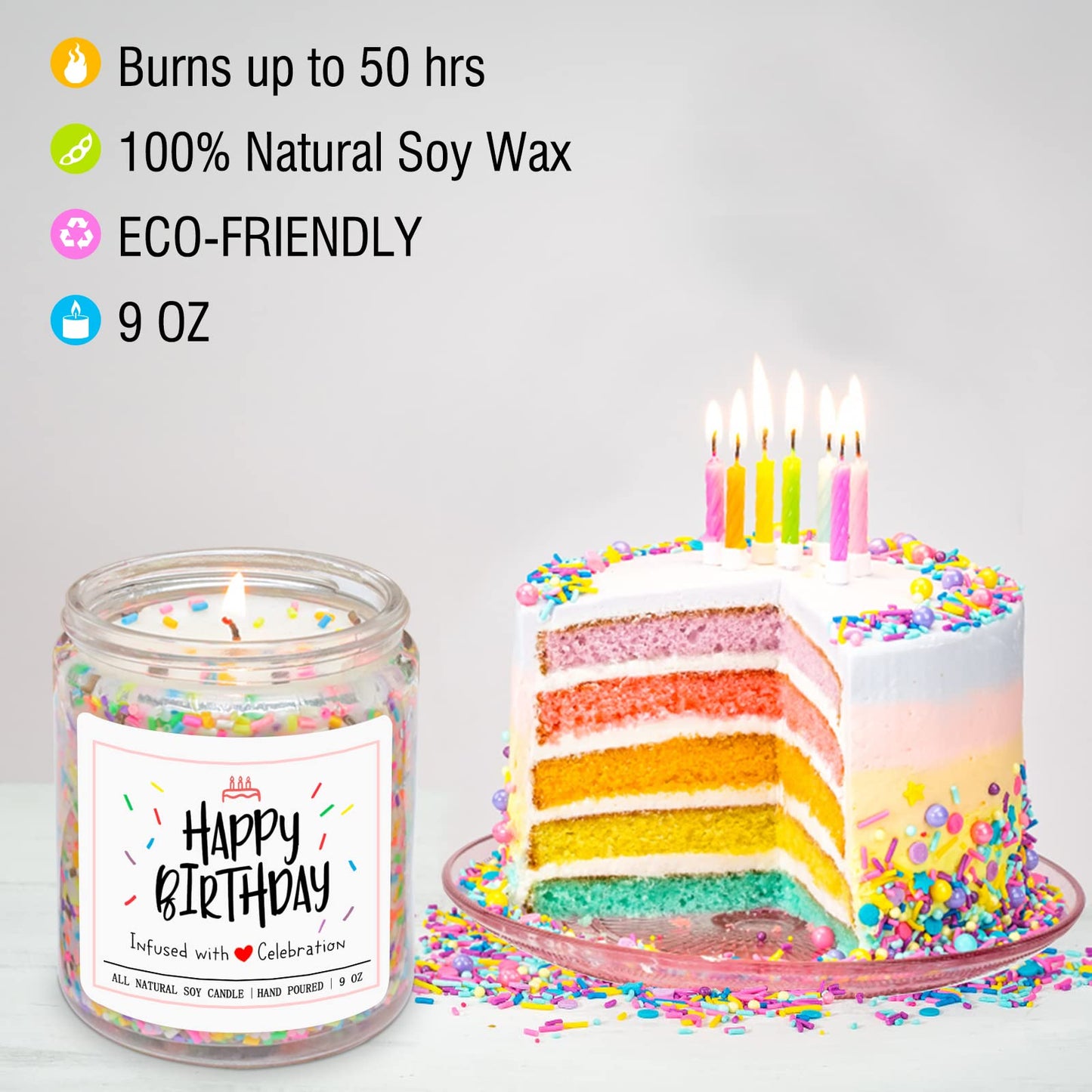 Homsolver Happy Birthday Gifts for Women Unique, Vanilla Cream Scent with Sprinkles Candy Birthday Candles for Her, Handmade Aromatherapy Candle Decor