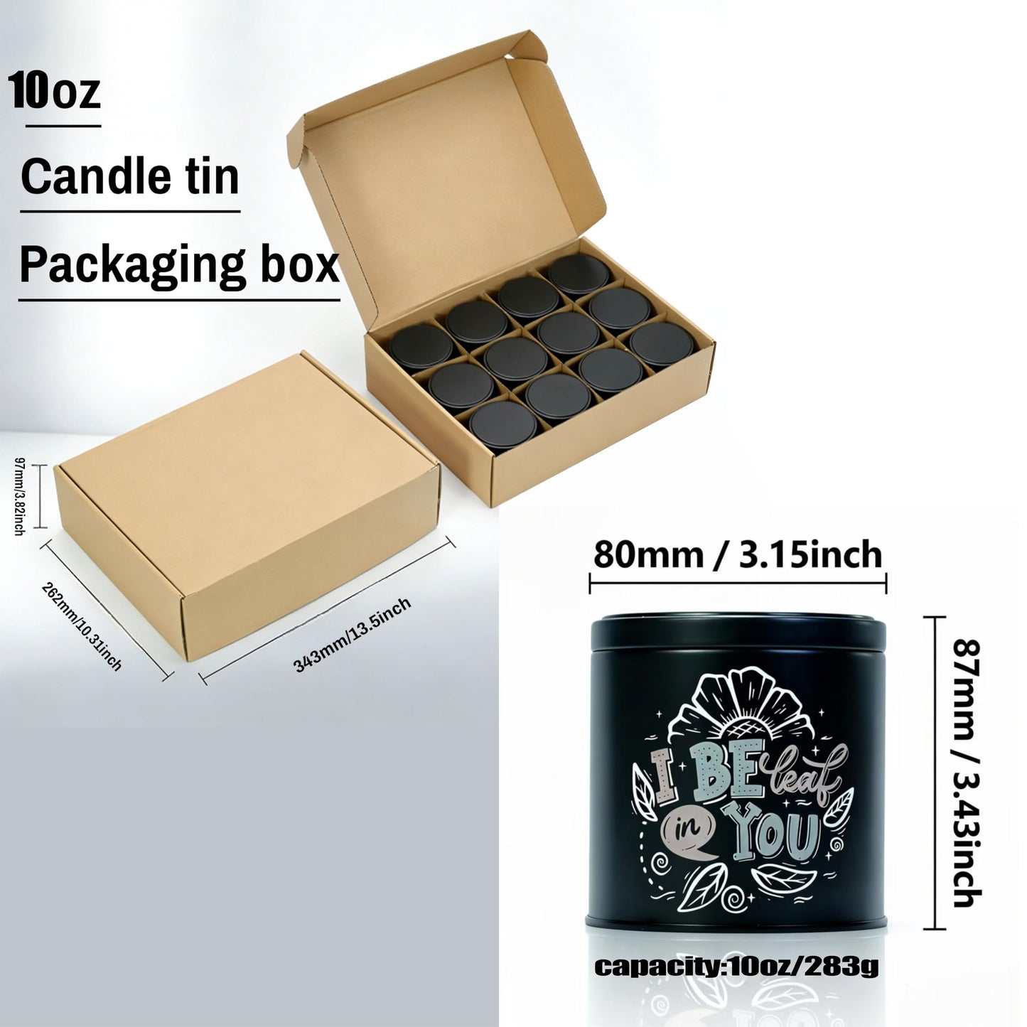 12 Pack 10 oz Candle Tins with Lids – Empty Candle cans for Candle Making, Black Decorative Candle Tins with Inspirational Quotes, Metal Candle Containers Making Supplies for Home DIY & Small Business