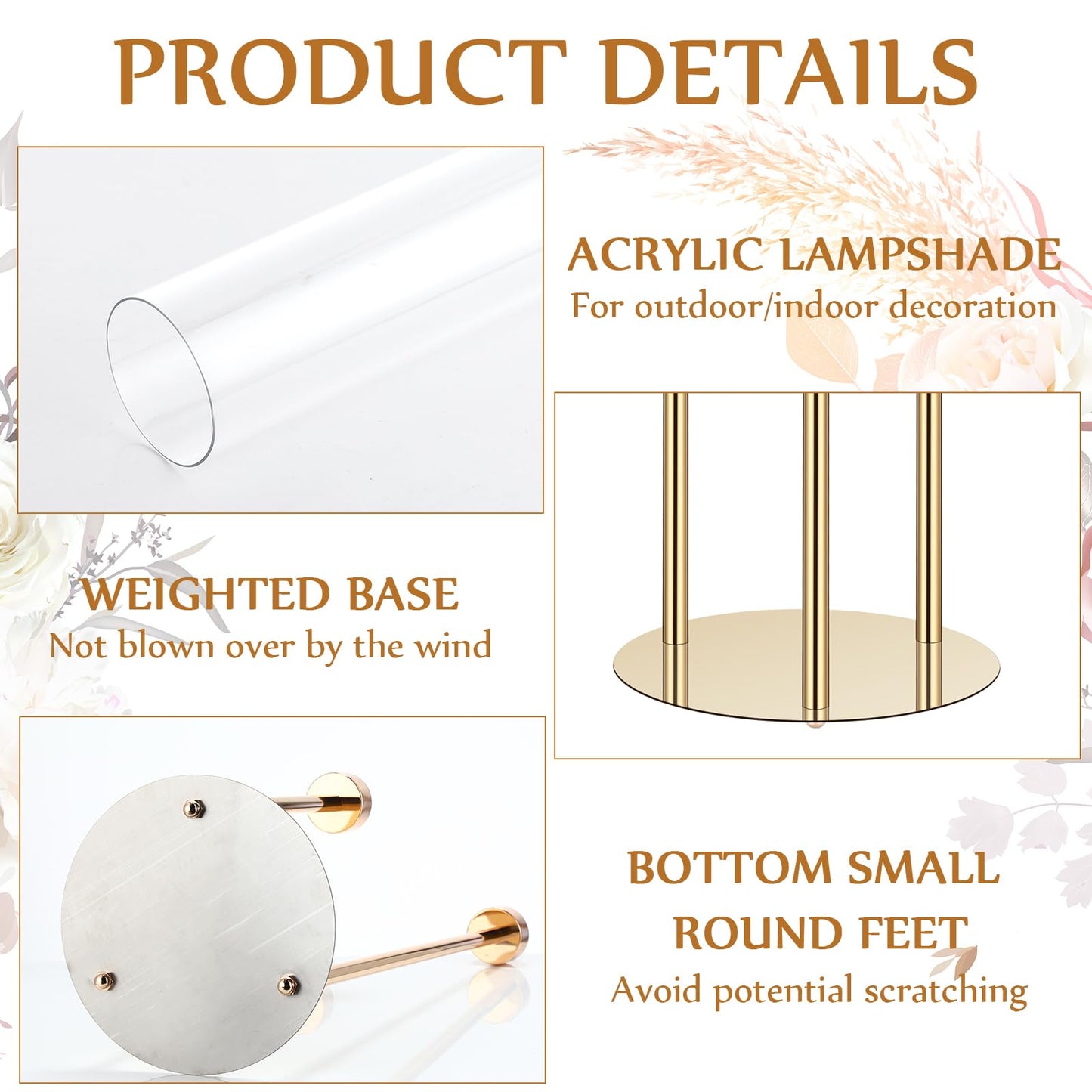 Layhit 6 Set Wedding Gold Candelabra Centerpieces for Tables, 3 Arm Tall Acrylic Candle Holder Centerpiece with Clear Shades for Reception, Party, Dining Decor, Anniversary, Fits 0.87" LED Candles