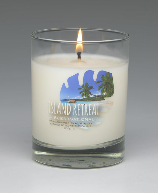 Scentsational Island Retreat Natural Soy Candle, 11 oz Glass Jar, 50-60 Hour Burn Time, Gift Wrapped