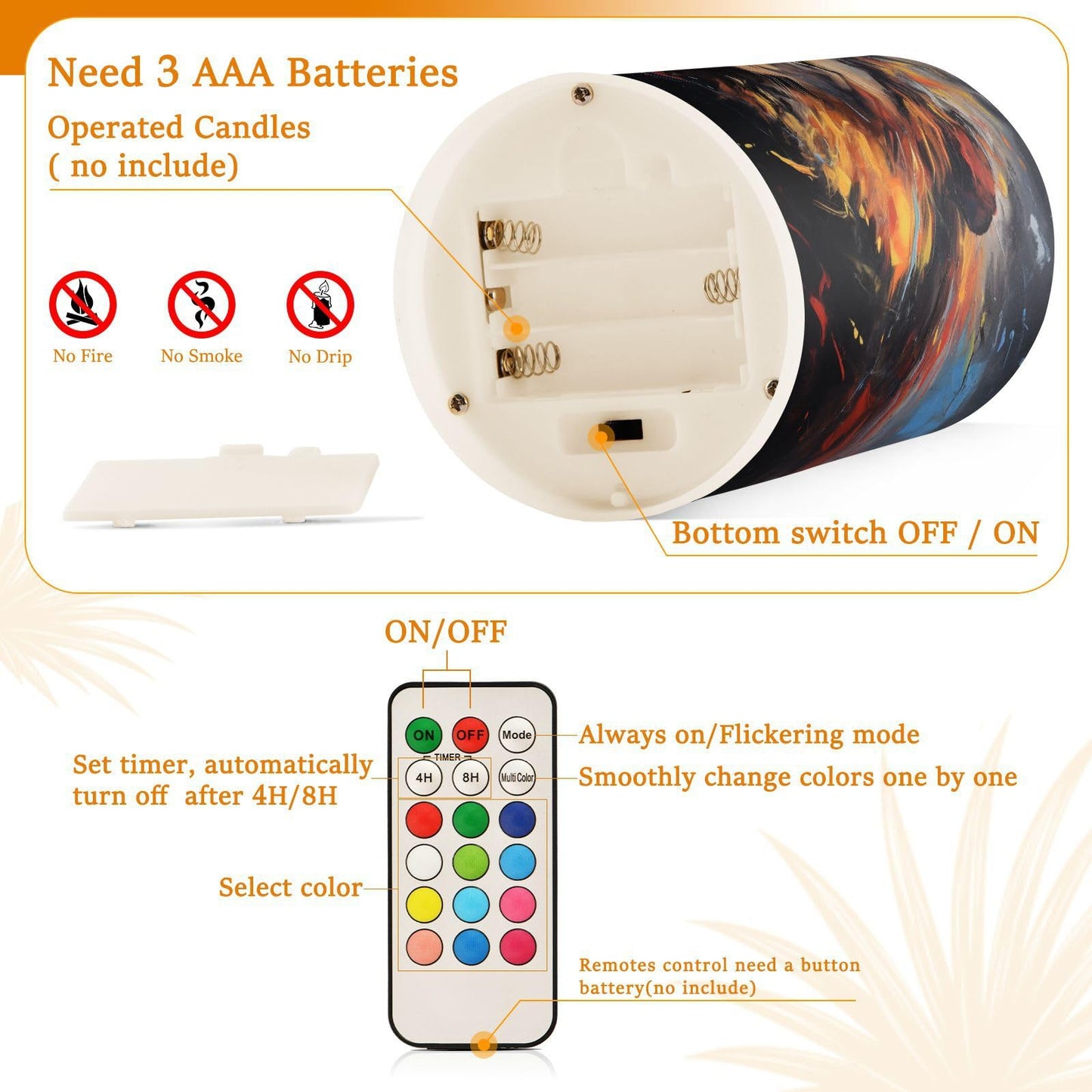 Lights Flameless Candles Painting Lion Pillar Candles Set of 2 Battery Operated Remote Control Warm Lights Home Decor