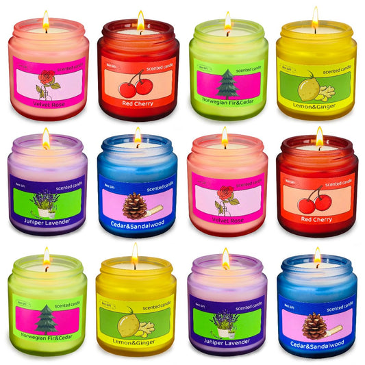12 Pack Candles for Home Scented, Colored Frosted Jar Aromatherapy Candle Gifts for Women, Natural Soy Wax Candle Set, Scented Candles Set for Birthday Valentine Mother's Christmas Day Present