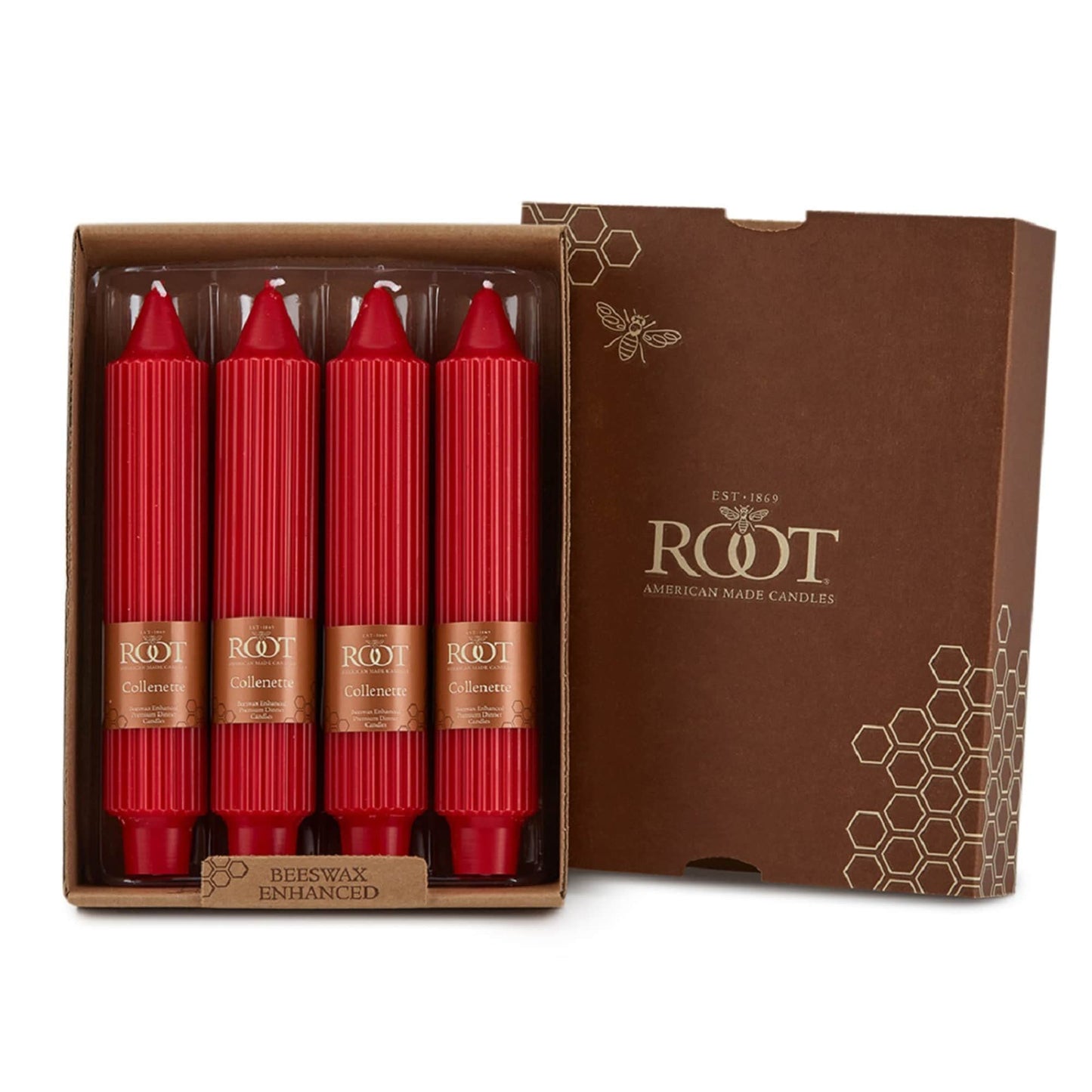 Root Candles 4-Count Unscented Dinner Candles Dripless Beeswax Enhanced Timberline™ Collenette Boxed Candle Set, 9-Inch, Sage Green