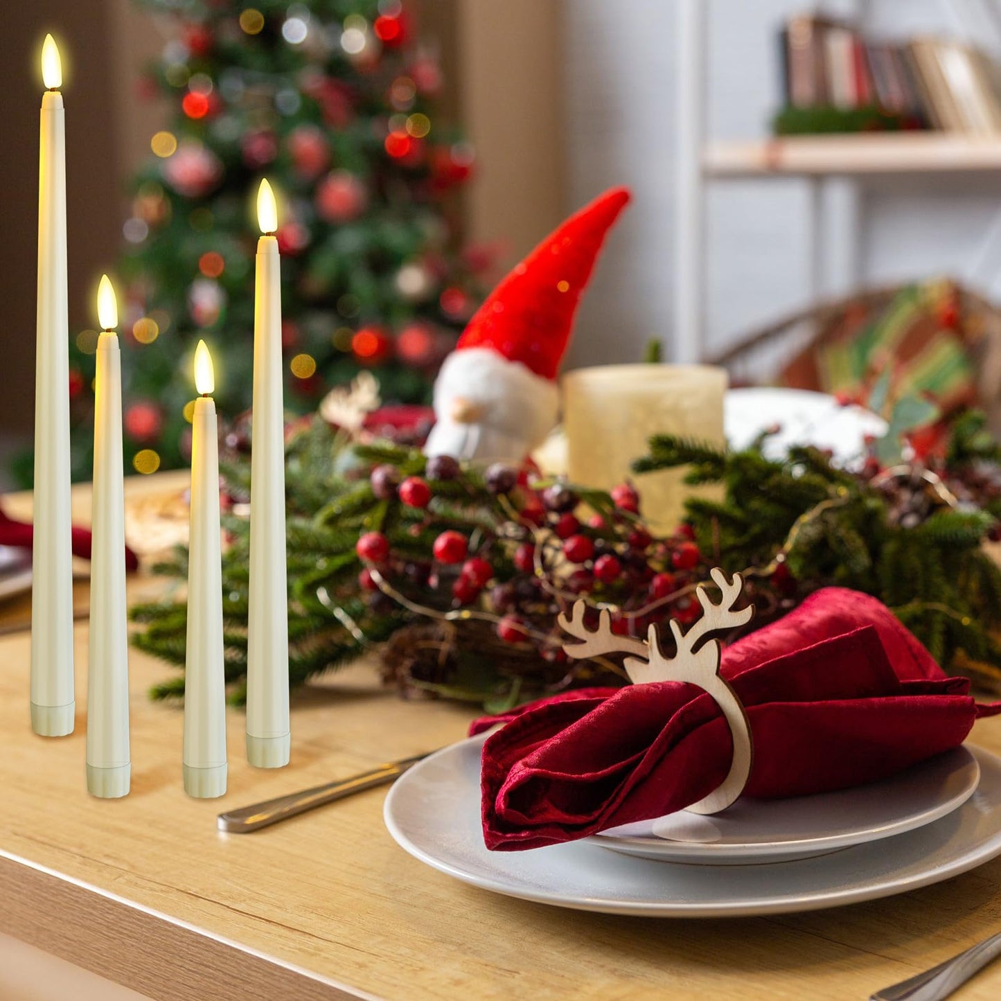Rossesay 48 Pcs Flameless LED Taper Candles Battery Operated Candles 4 Sizes of 8.5'', 9.65'', 10.83'', 12.8'' Flameless Candlesticks Flickering for Halloween Christmas Church Wedding(Ivory)