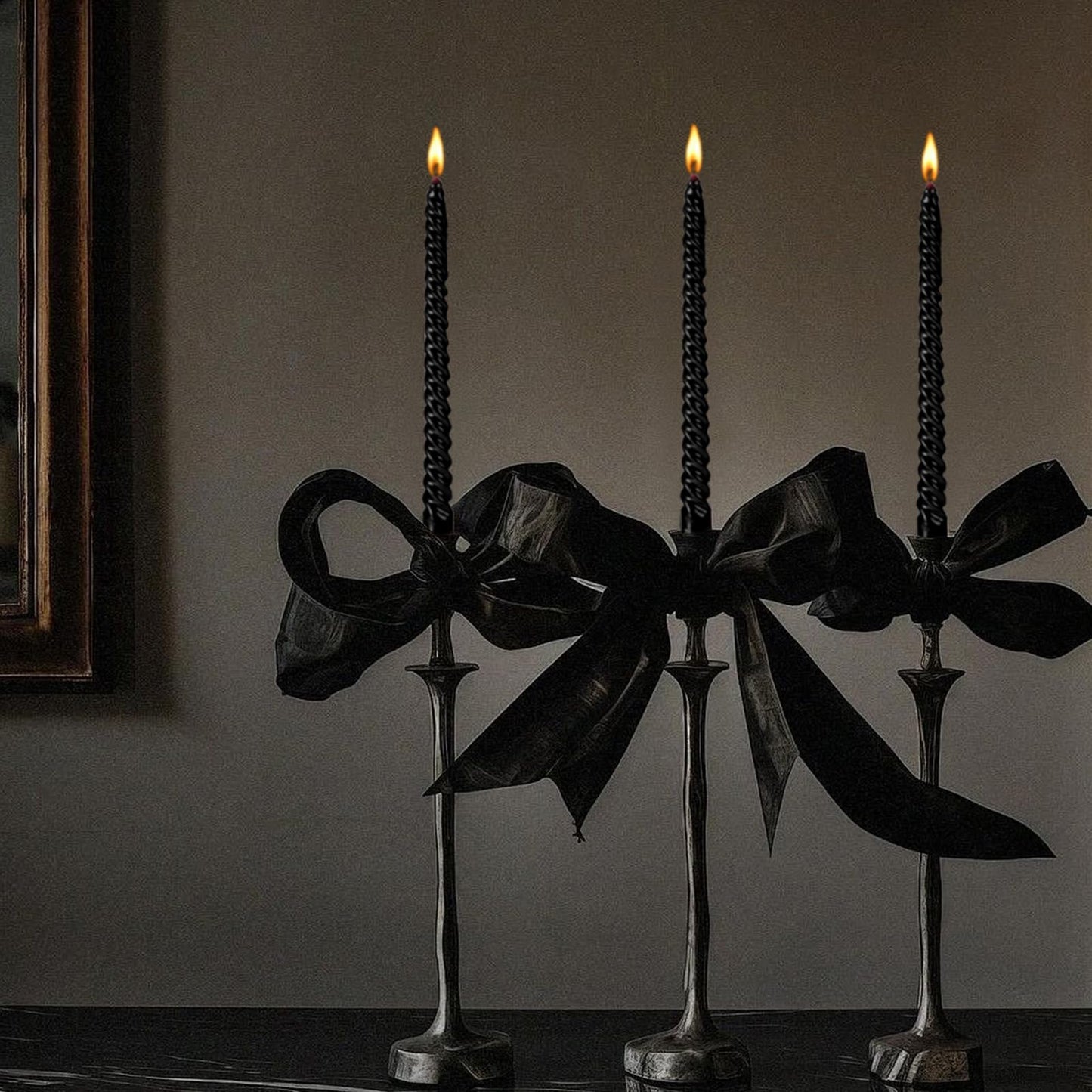 Taper Candles,10 inch-Set of 4 Metal StyleTapered Candles, Long Candle,Tall Candlesticks, Long Candle Sticks,Spiral Taper Candle,Home Dinner, Party, Wedding, Halloween (4, Black, 10 inch)