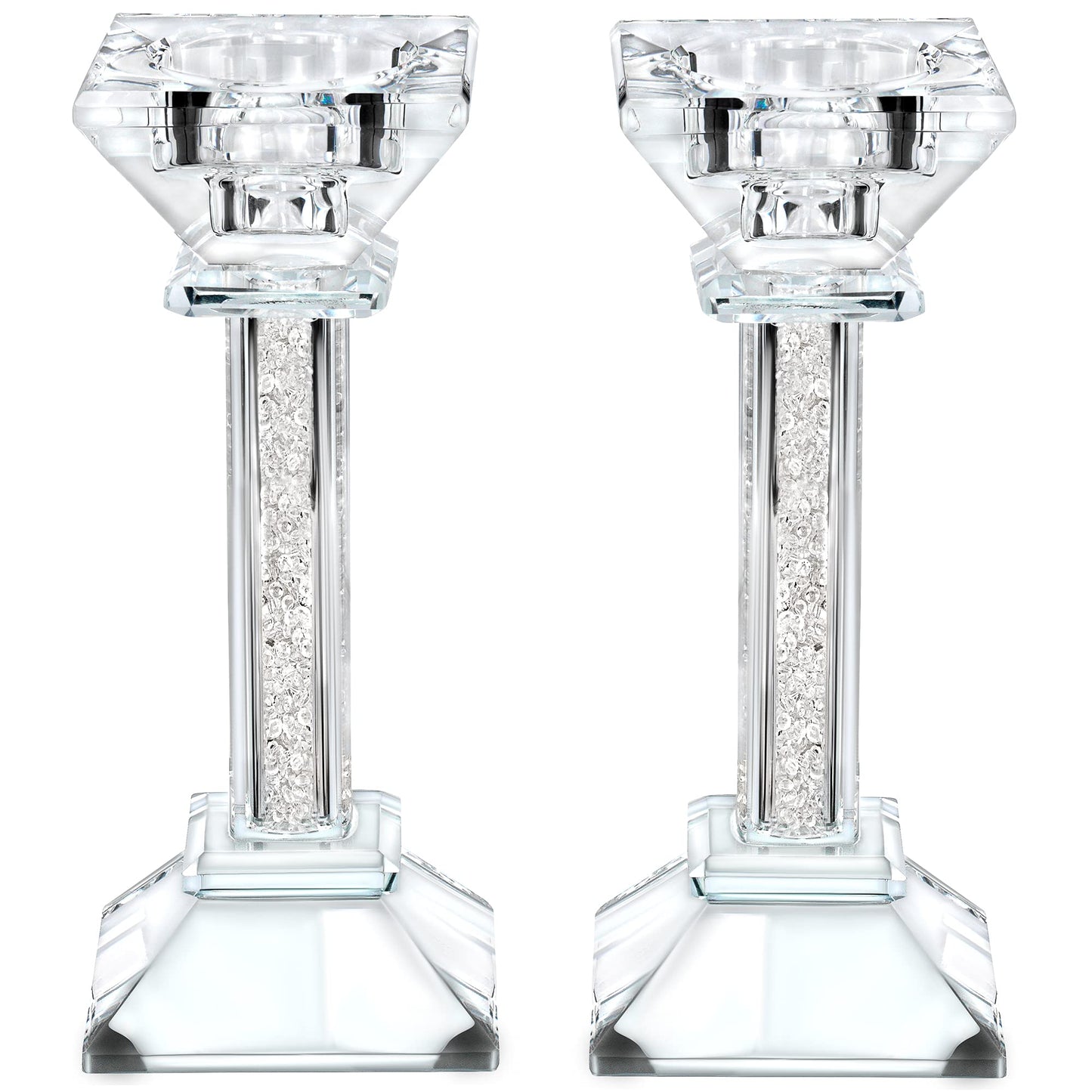 Crystal Candle Holders Set of 2-6.2" Tall Crystal Candlestick Holders - Ultra Elegant and Modern Centerpiece Home Decor