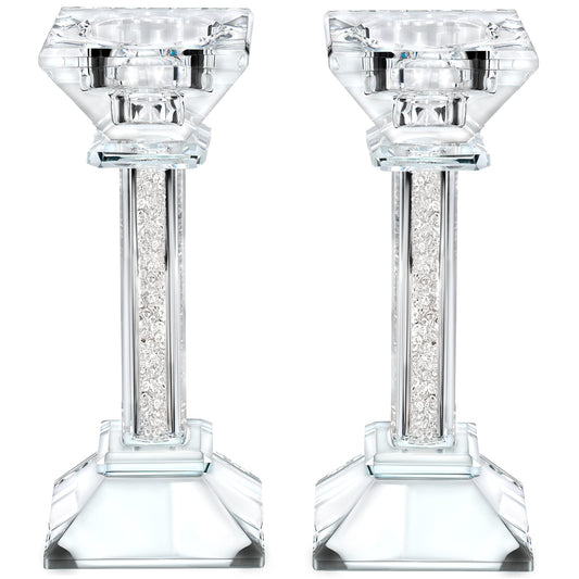 Crystal Candle Holders Set of 2-6.2" Tall Crystal Candlestick Holders - Ultra Elegant and Modern Centerpiece Home Decor