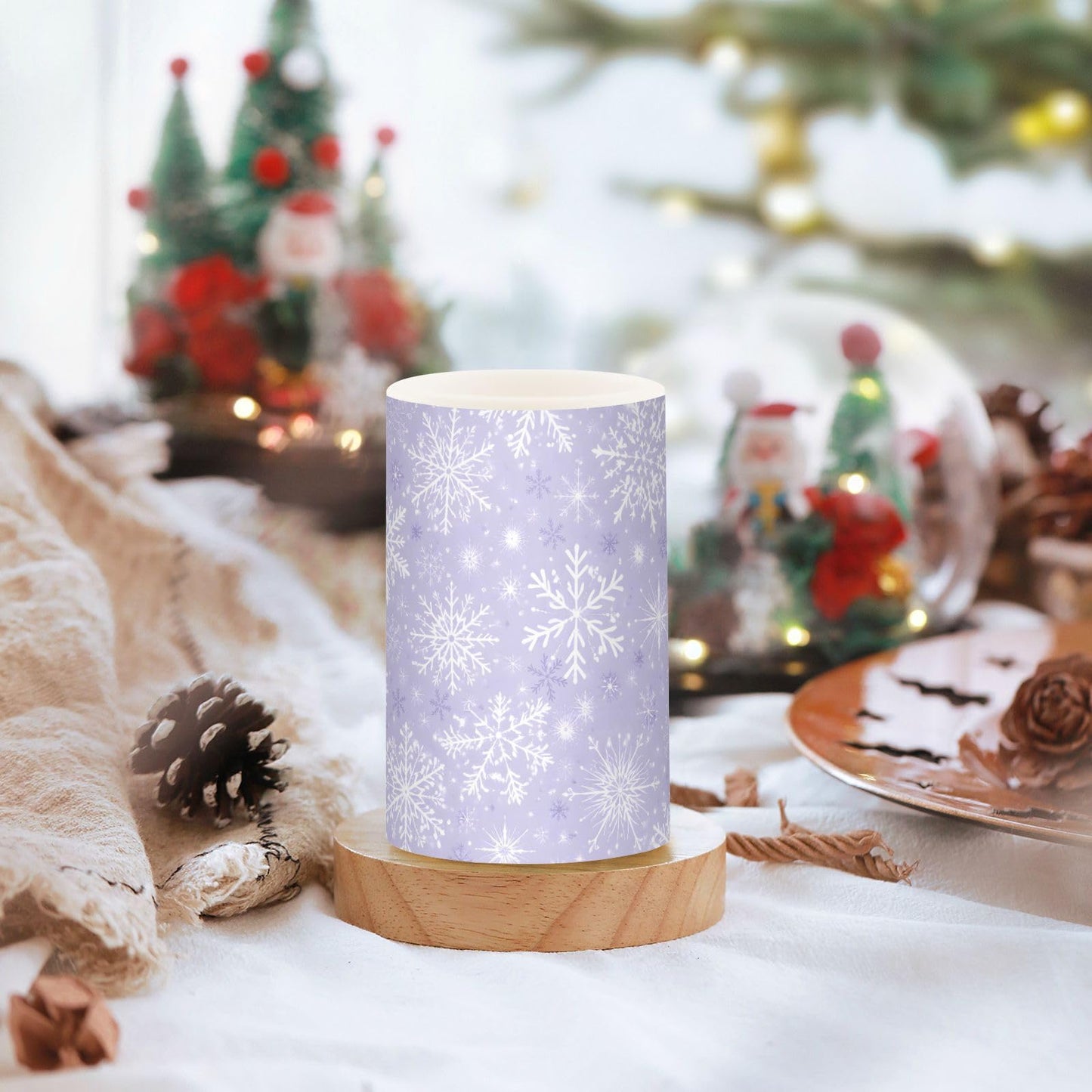 ALAZA Gray White Winter Snowflakes Christmas Flickering Flameless Candles Battery Operated with Remote Timer,Tea Light Candles LED Pillar Votive Candles Set of 2 for Outdoor Indoor Decorations