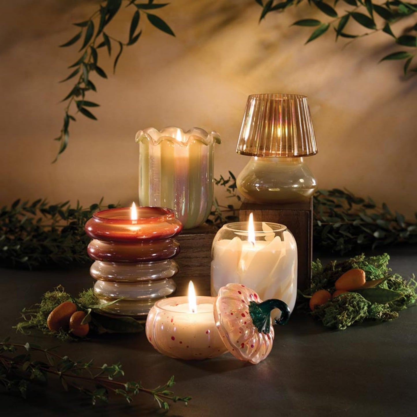 47th & Main Scented Candles Amber Tiered Decorative Glass Candle for Home Decor, 4.25" Dia x 4.5" Tall, Harvest Festival