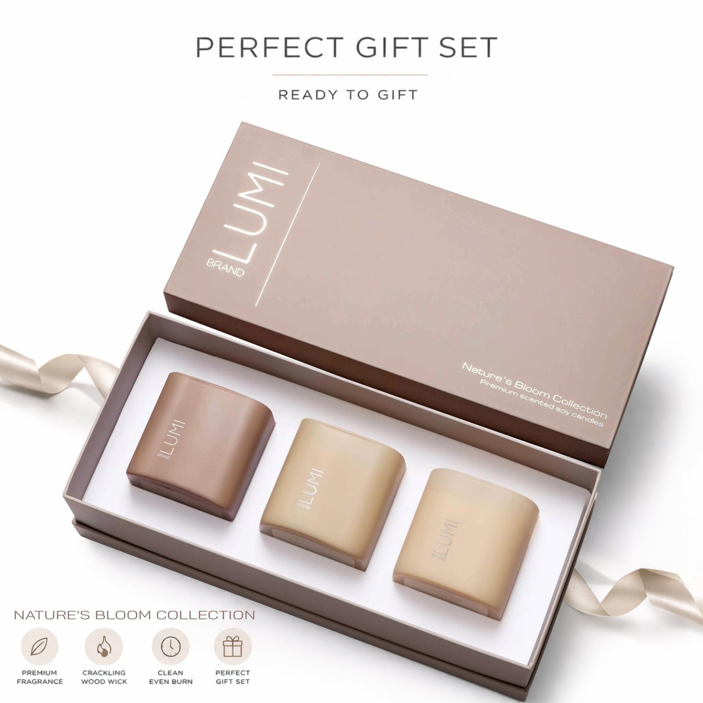 Set of 3 Premium Scented Soy Candles Gift Set | Nature's Bloom Collection - Gardenia, Hilton Garden and Rose & Oud | Crackling Wood Wick | Luxury Candles for Relaxation, Home Décor, Gifts | 9.8oz Each
