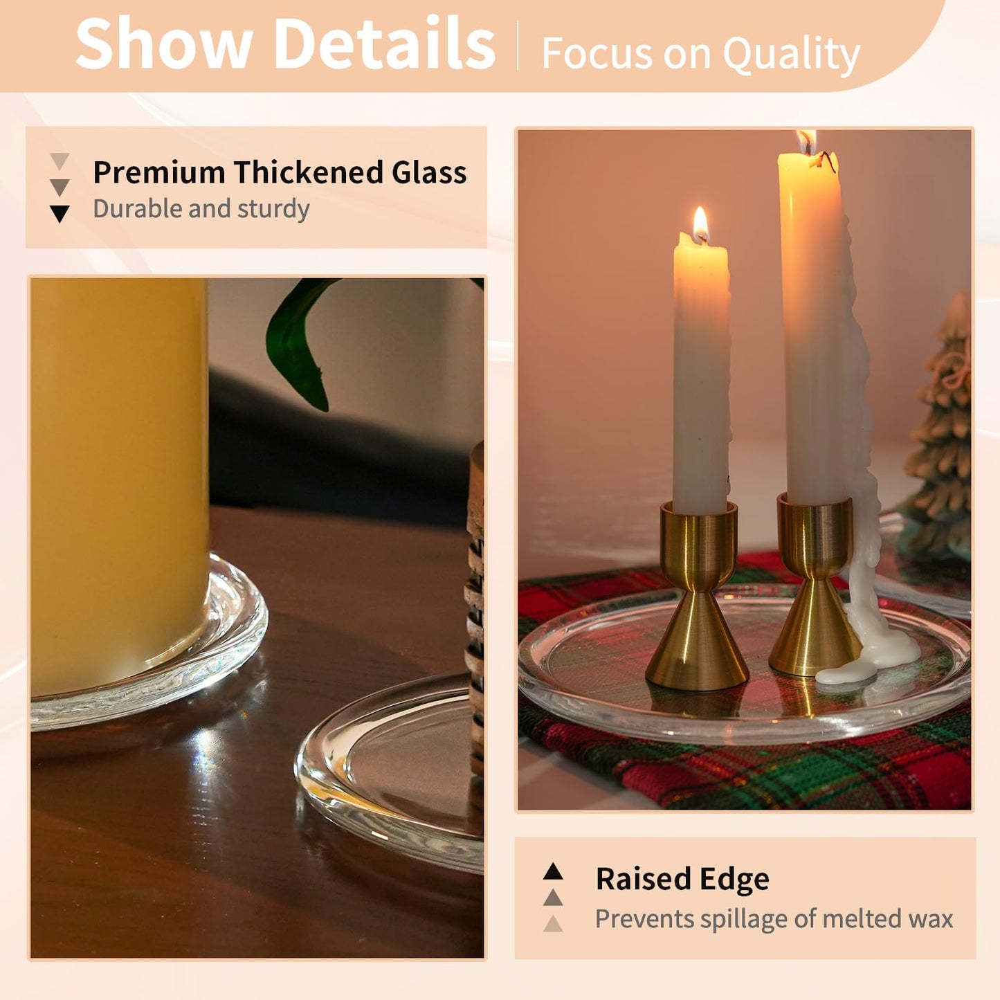 NUPTIO Glass Plate for Pillar Candles: 1pc 7" Clear 3 Wick Candle Tray - Round Village Candle Dish for Snack Jewelry Bathroom Dining Room Table Centerpieces Decor