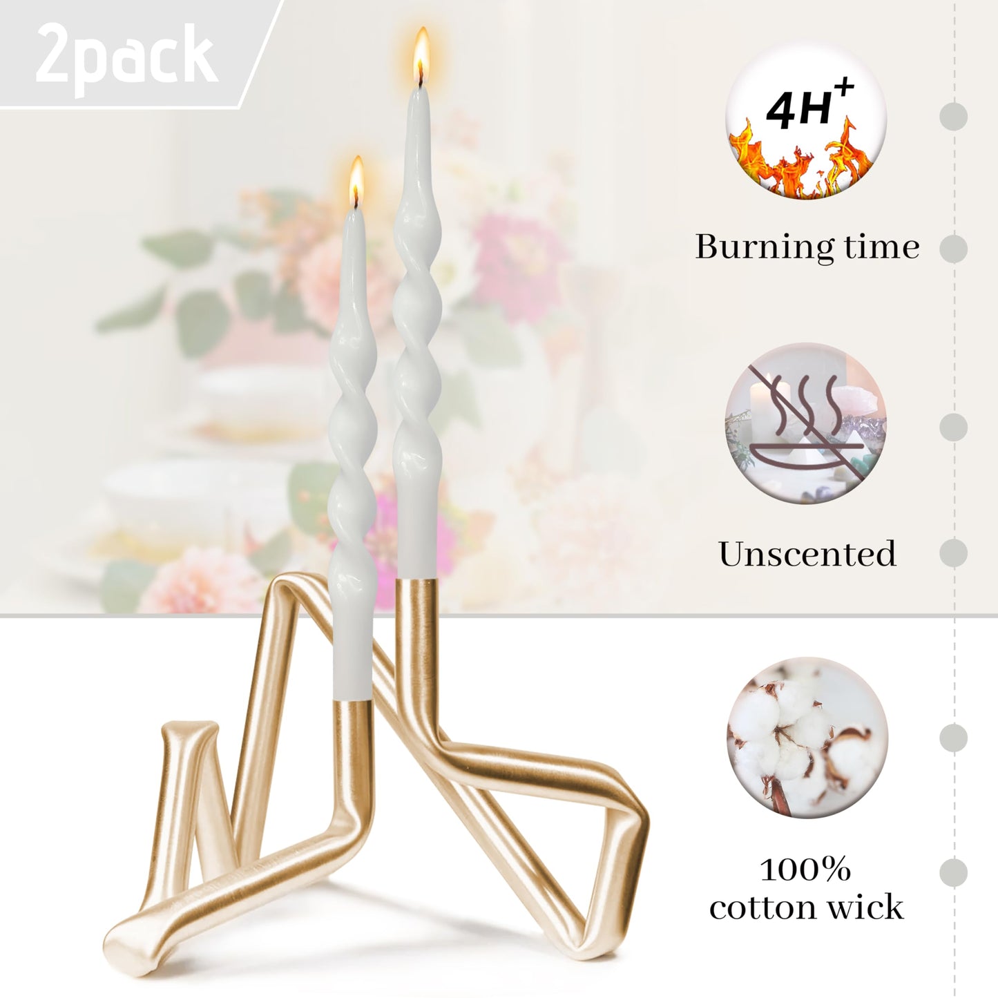 BALEAGCDL 10 Inch Twisted Taper Candle White Spiral Candlesticks Unscented Handmade Smokeless Candles Set for Holiday Party Gifts Home Decoration 2 Pcs