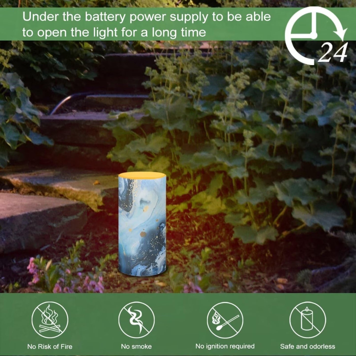 Merkmak Pack of 1 Blue Marble Flameless Candles Battery Operated Candles with Remote and Timers Flickering LED Elictric Pillar Tealights for Outdoor Indoor Home Decoration