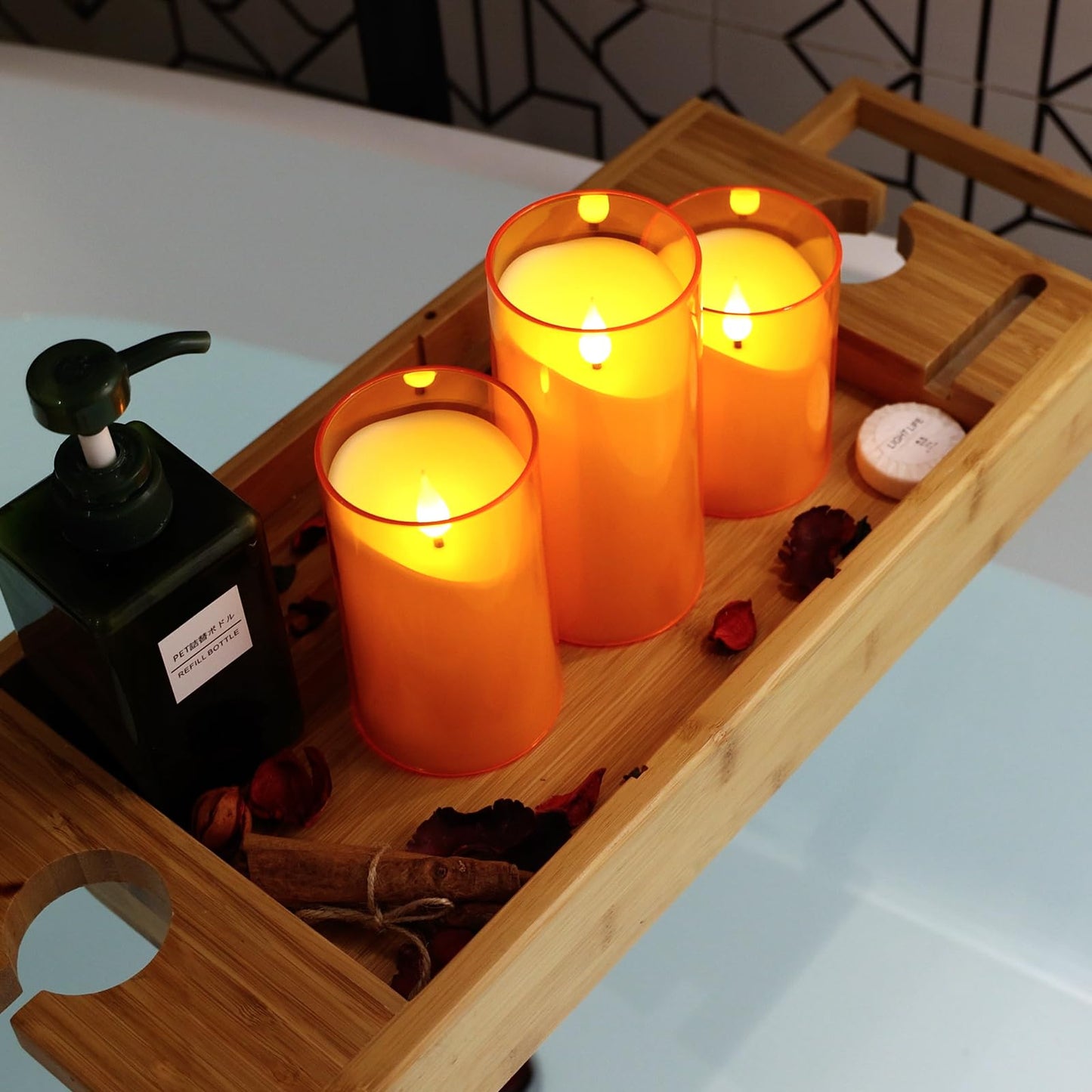 NURADA Flameless Candles with Remote Timers - 3D Wick Battery Operated LED Electric Fake Candles Realistic for for Halloween Thanksgiving Dinner Tables Wedding Party Home Fall Decor - 3 Pack Orange