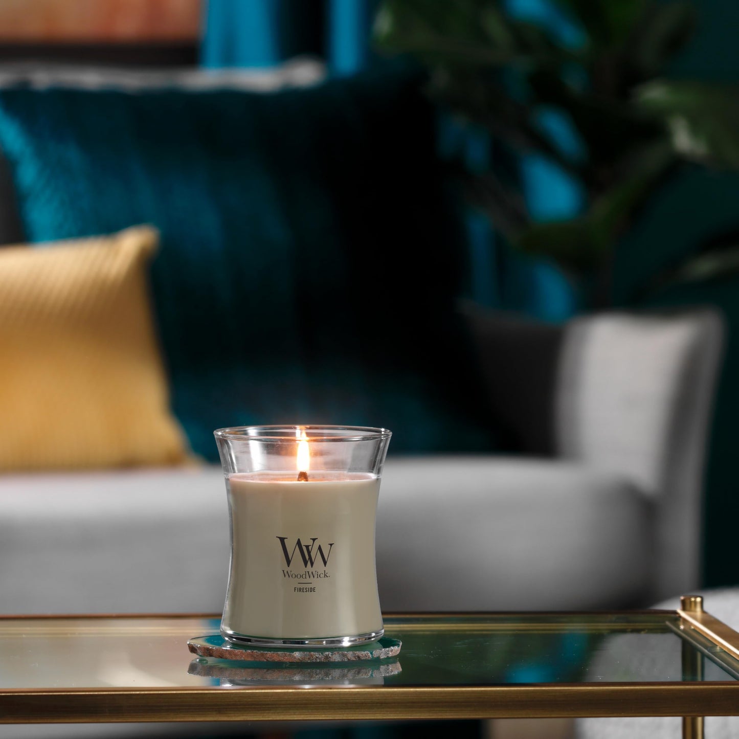 WoodWick Fireside Holiday Candle Gifts for Women and Men, 9.7 oz Medium Hourglass Candle with Crackling Wick