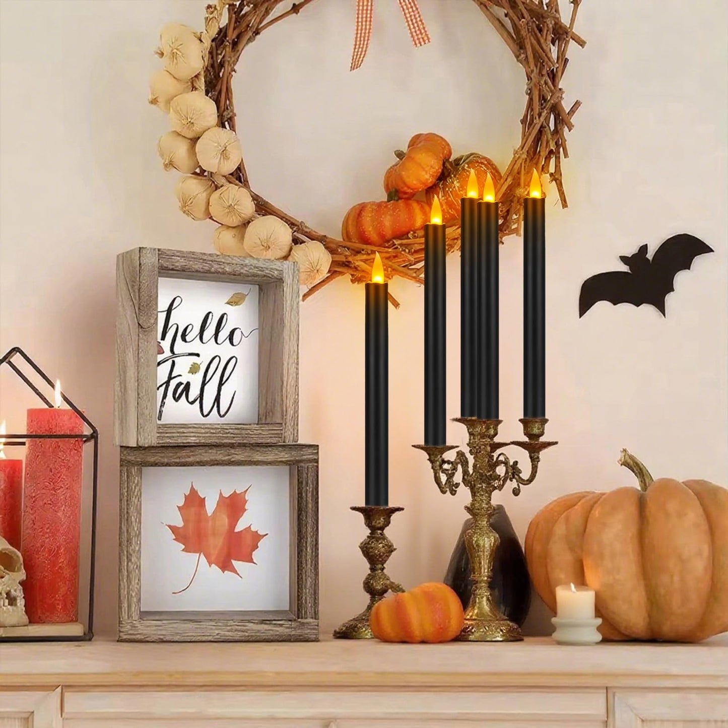wemarry Flameless Taper Candles 10" Dripless Battery Operated Taper Candles Included Remote Timer 400+ Hours by 2AA Batteries for Halloween Christmas Wedding (Black, 12 Pack)