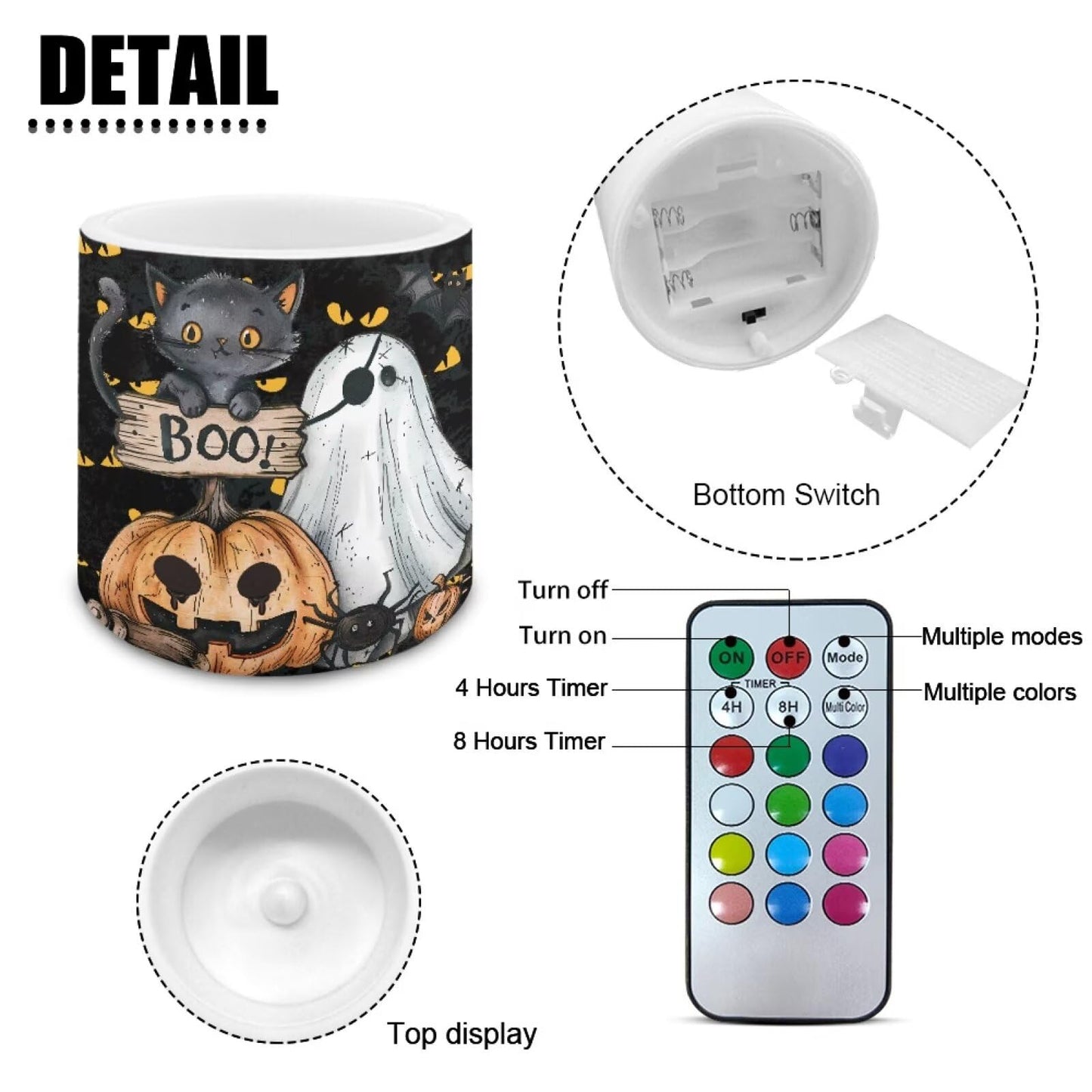 Merkmak Halloween Ghost Pumpkin Flameless Candles with Remote Battery Operated Candles with Timer Pack of 4 LED Pillar Tea Lights for Indoor Outdoor Party Home Living Room Decorations