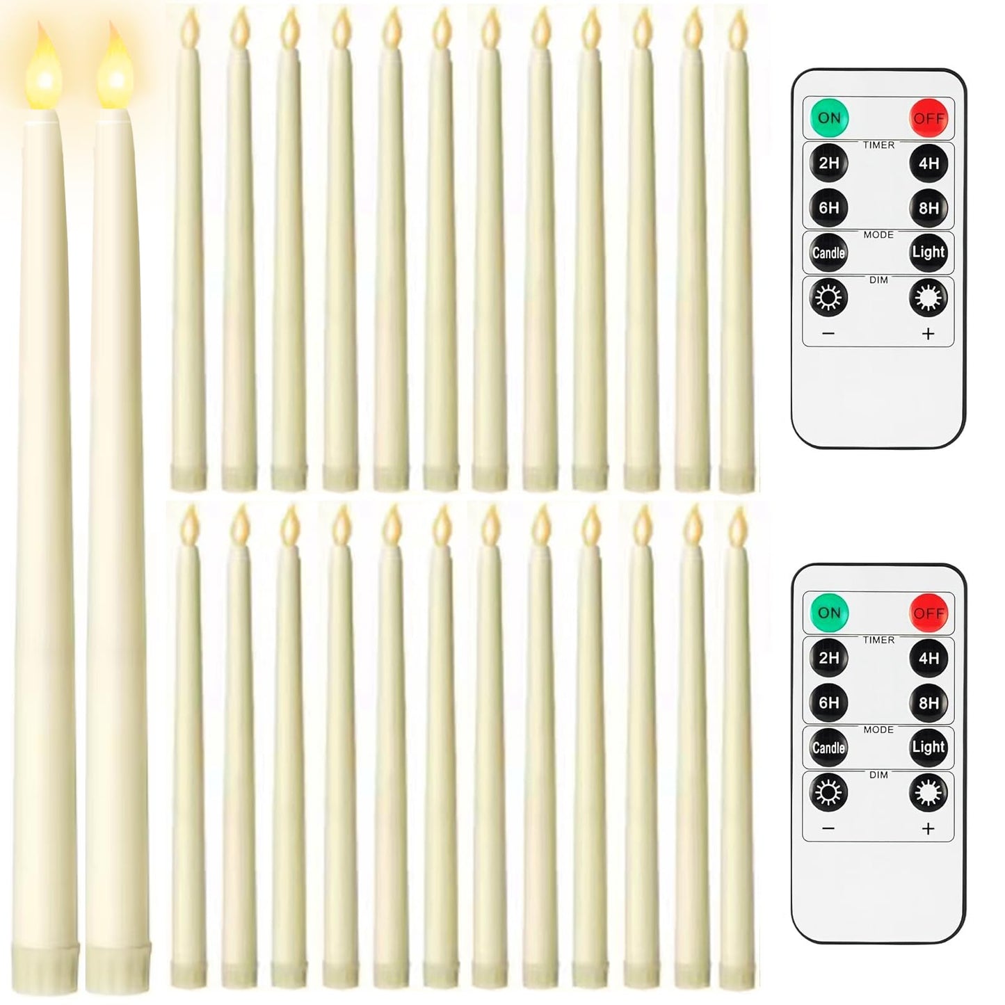 Jaoruizer 24Pcs Flameless Taper Candles,11in Battery Operated LED Taper Candles Flickering with Timer Electric Fake Candlesticks for Wedding Christmas Party, (Batteries Not Included)