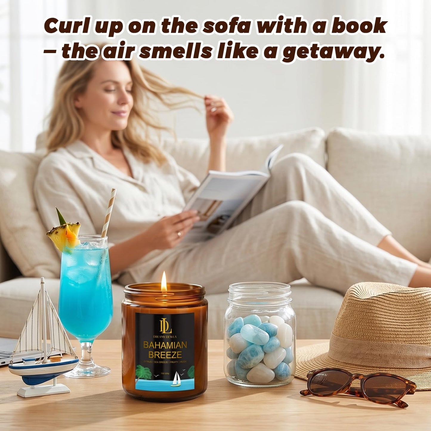 Scented Candles Set, 4 Pack Soy Candles for Home Scented, Candle Gifts for Women Men, 28oz 200 Hours Burn, Scents of Pineapple Cocktail/Coconut Vanilla/Pink Sands/Bahamian Breeze