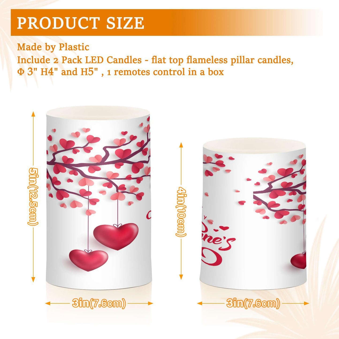 Eionryn Happy Valentine's Day Flameless Candles Red Heart Love Tree Spring Flowers Battery Operated LED Candles with Remote Timer Electric Candles for Home Party Decor 2pcs