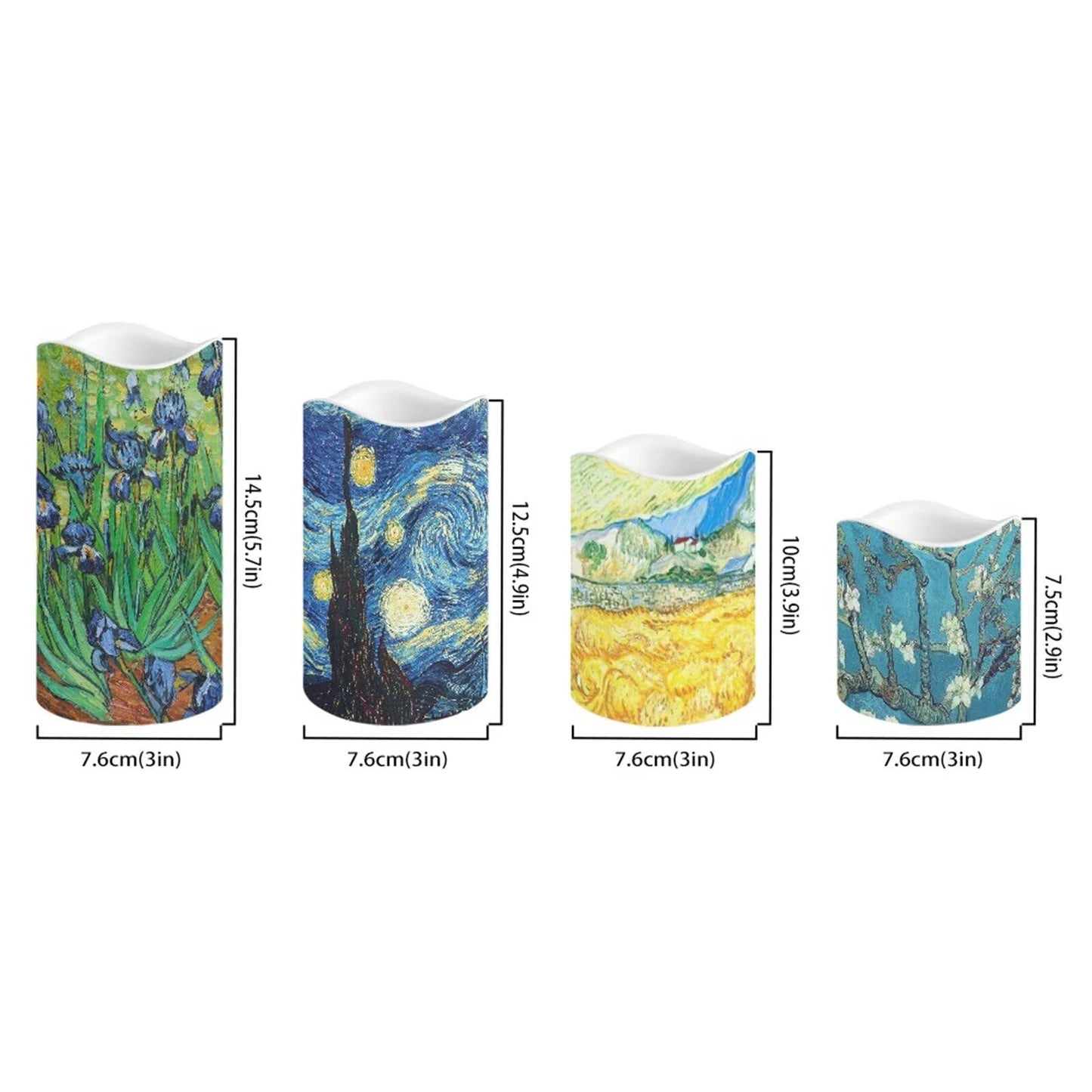 Ystardream Van Gogh Starry Night Flameless Candles Plastic Moving Flickering LED Candles with Remote Color Changing & Timer,4 Packs