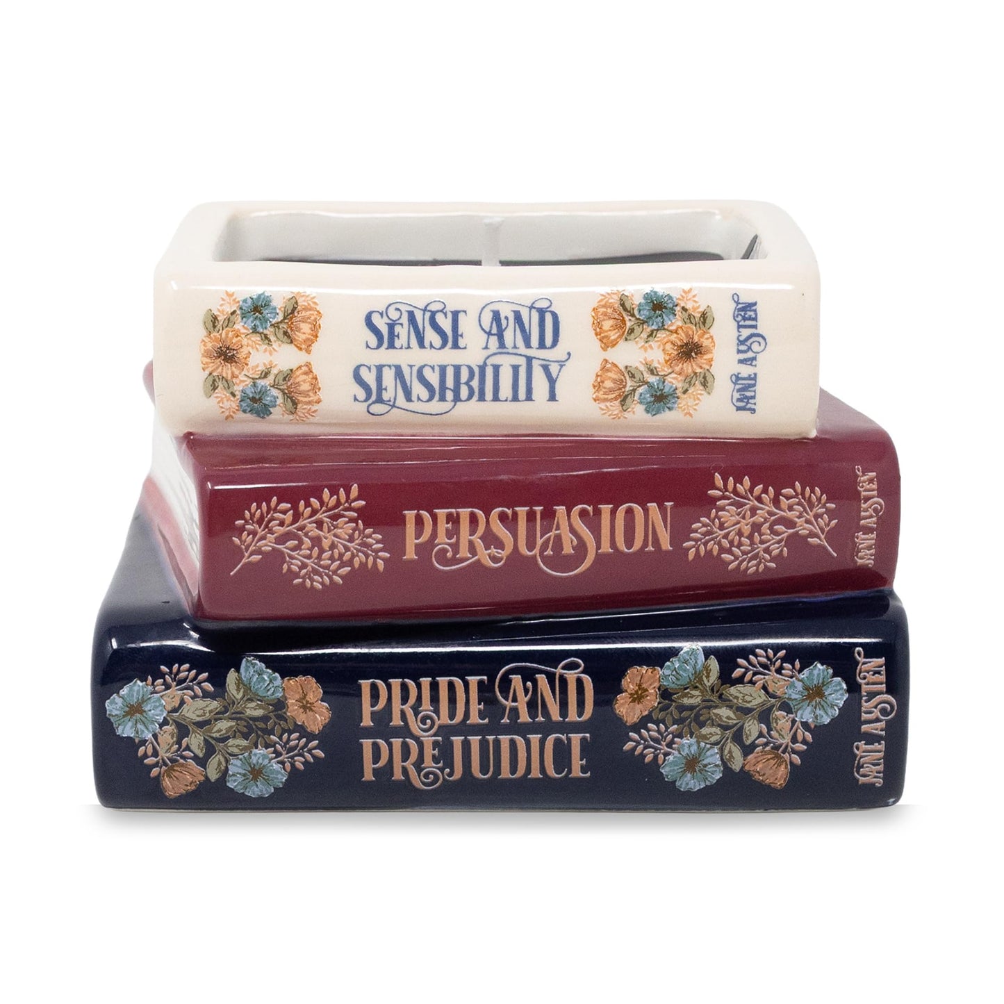 Steel Mill & Co Novelty Shaped Book Theme Scented Candle, Library Stack 6.5 oz Wax Candle with Notes of Earl Gray Tea and Honey, Unique Gift for Book Lovers (Jane Austen)