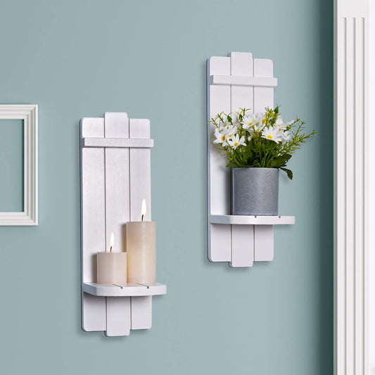 Yorkmills Sconces Wall Decor Set of 2, Candle Holder Rustic Home Farmhouse Art Floating Candle Sconces Shelf White Decorations for Living Room, Dining Room, Bedroom, Bathroom