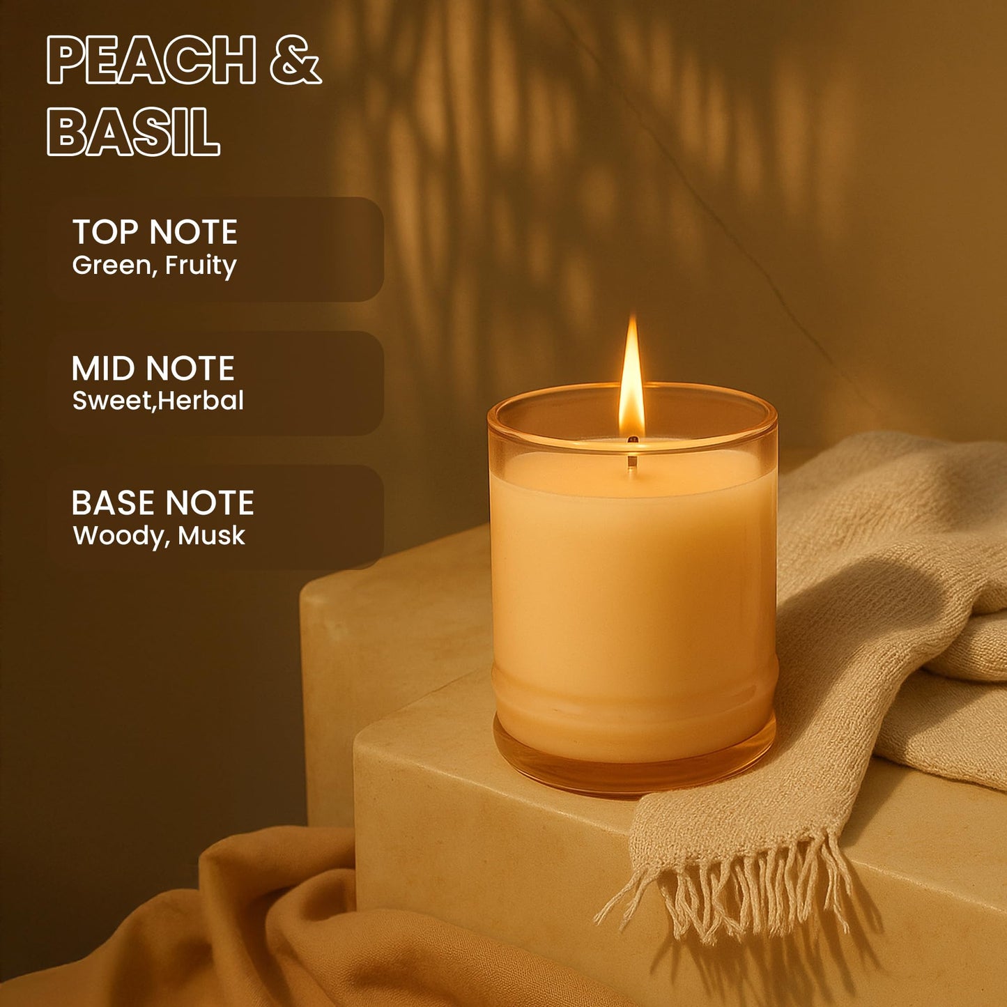 Lifescapes Scented Glass Candle - Peach & Basil, 160g | 28 Hours Approximate Burn Time | Premium Tumbler Design for Home Decor and Relaxation